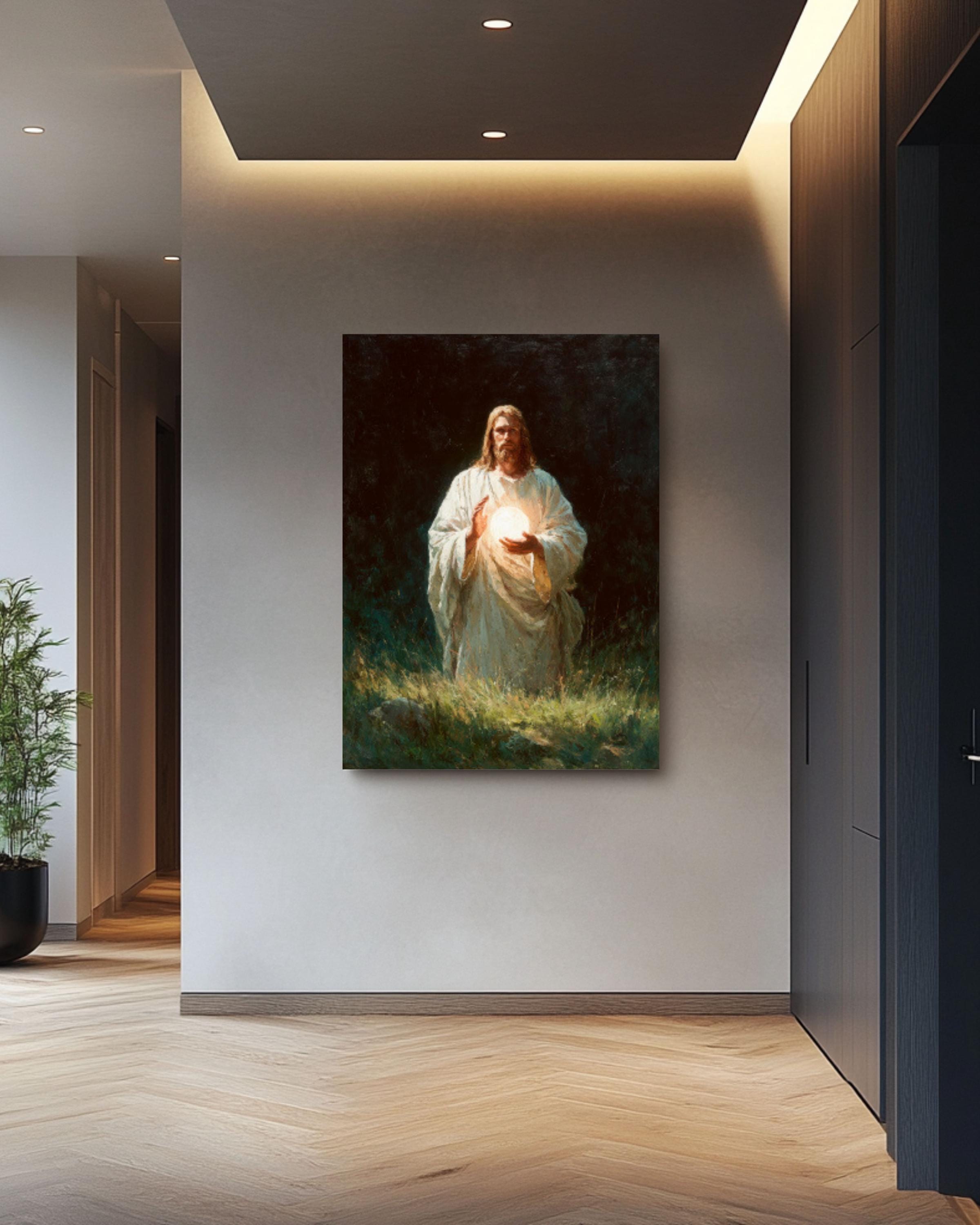 Jesus Holding Light Art: Soft Oil Painting, Christian Wall Decor for home and office wall décor