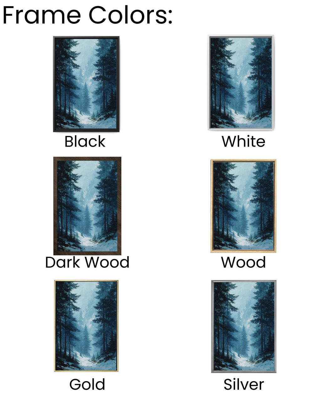 Winter Pine Forest Landscape Canvas Wall Art – Moody Blue Oil Painting