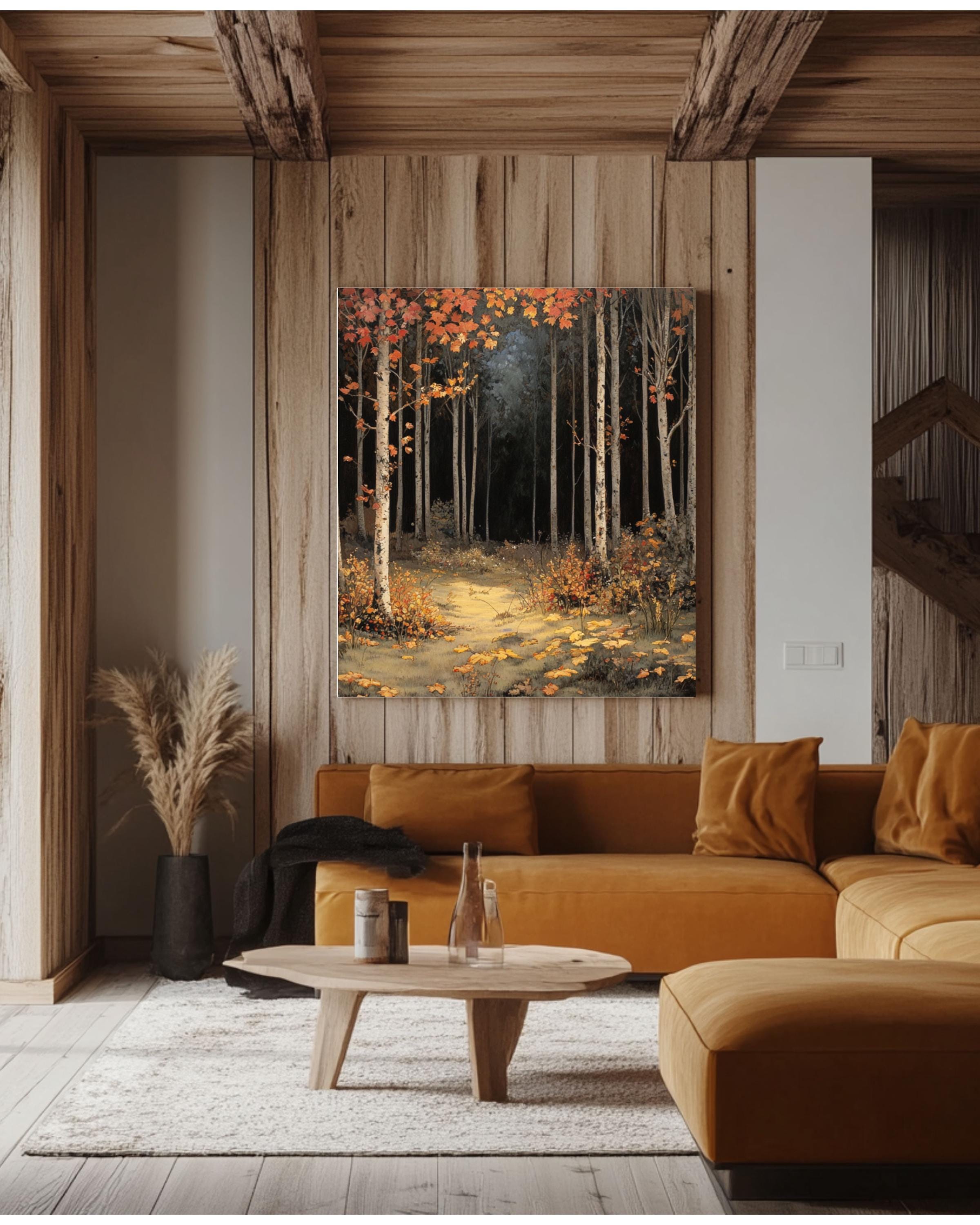 Vintage Botanical Autumn Forest Print: Elegant Fall Decor Canvas Wall Art Print – Premium Home Decor