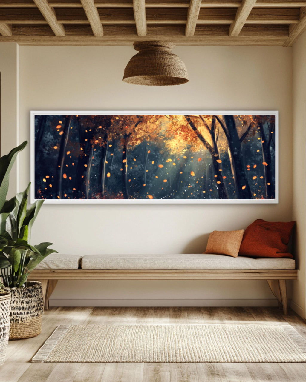 Magical Autumn Forest Path Art: Golden Leaves Canvas Print Canvas Wall Art Print – Premium Home Decor