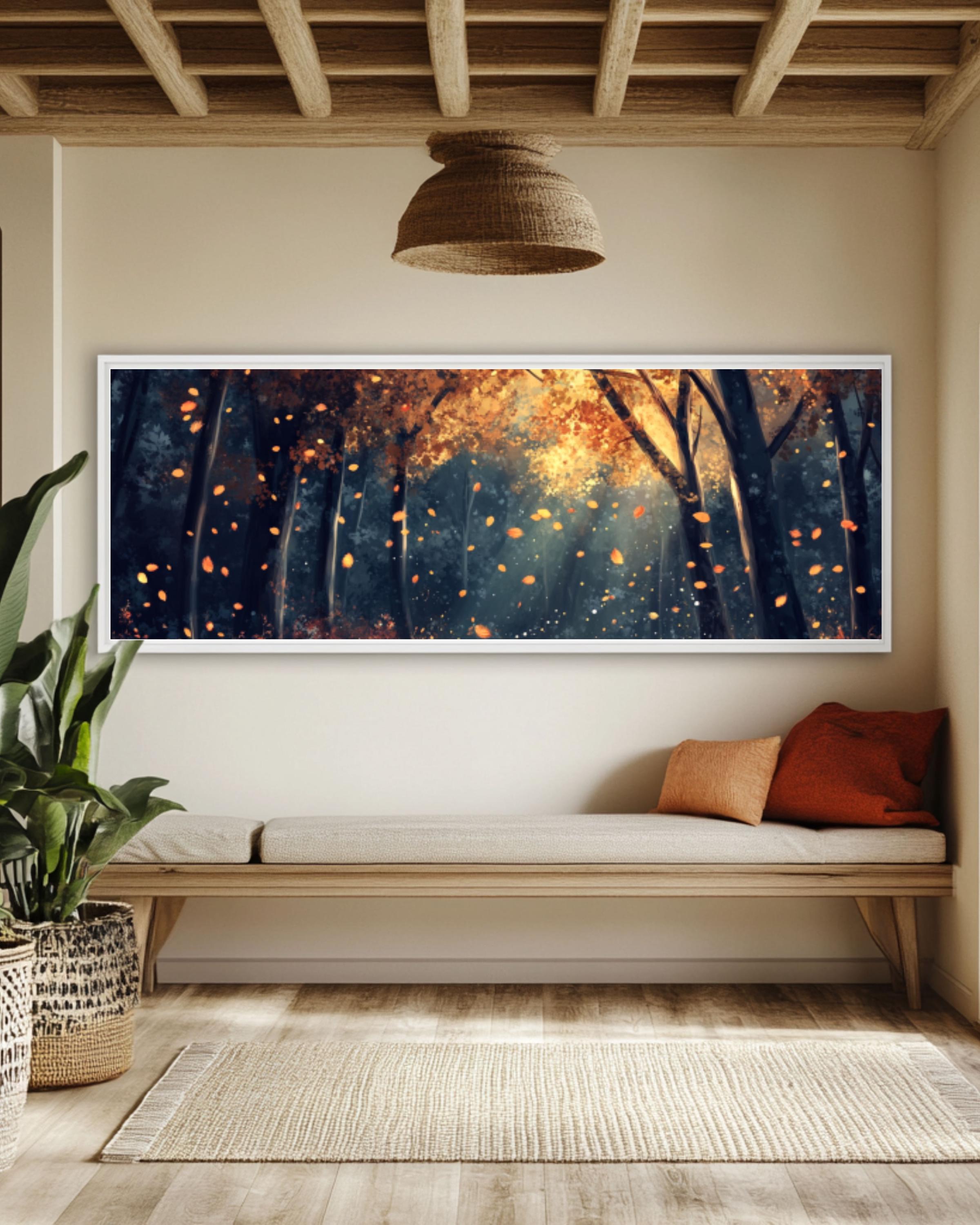 Magical Autumn Forest Path Art: Golden Leaves Canvas Print Canvas Wall Art Print – Premium Home Decor