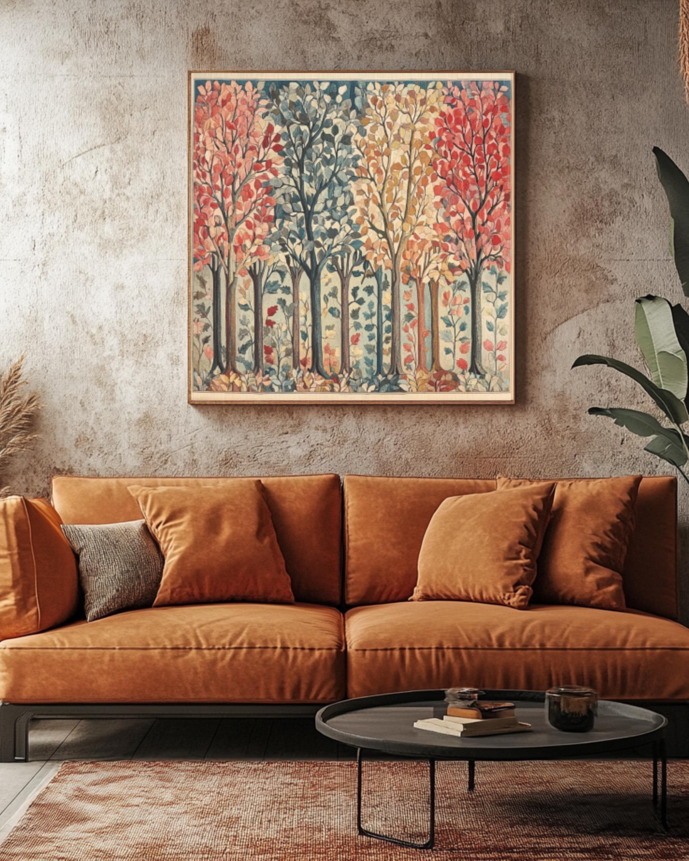 Tapestry Forest Print: Colorful Autumn Leaves, Vintage Home Decor Canvas Wall Art Print – Premium Home Decor