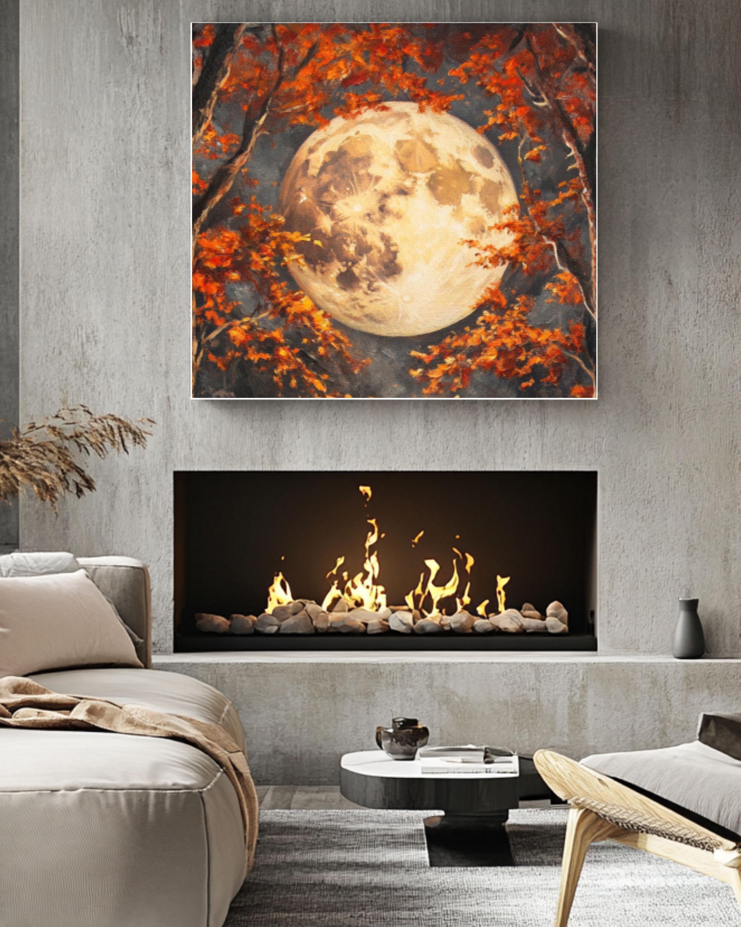 Moody Autumn Forest Moon Print: Mystical Cottagecore Wall Art Canvas Wall Art Print – Premium Home Decor