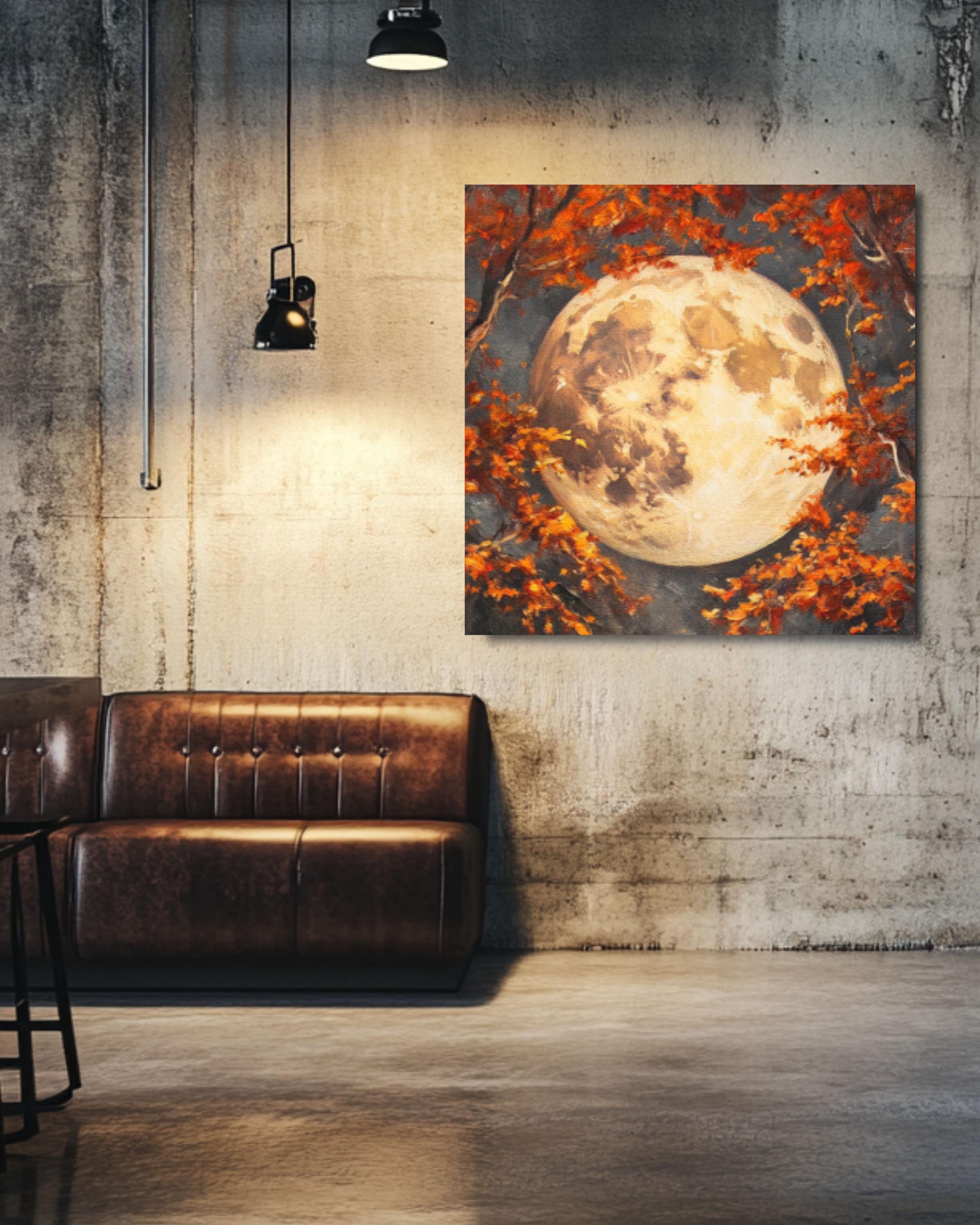Moody Autumn Forest Moon Print: Mystical Cottagecore Wall Art Canvas Wall Art Print – Premium Home Decor