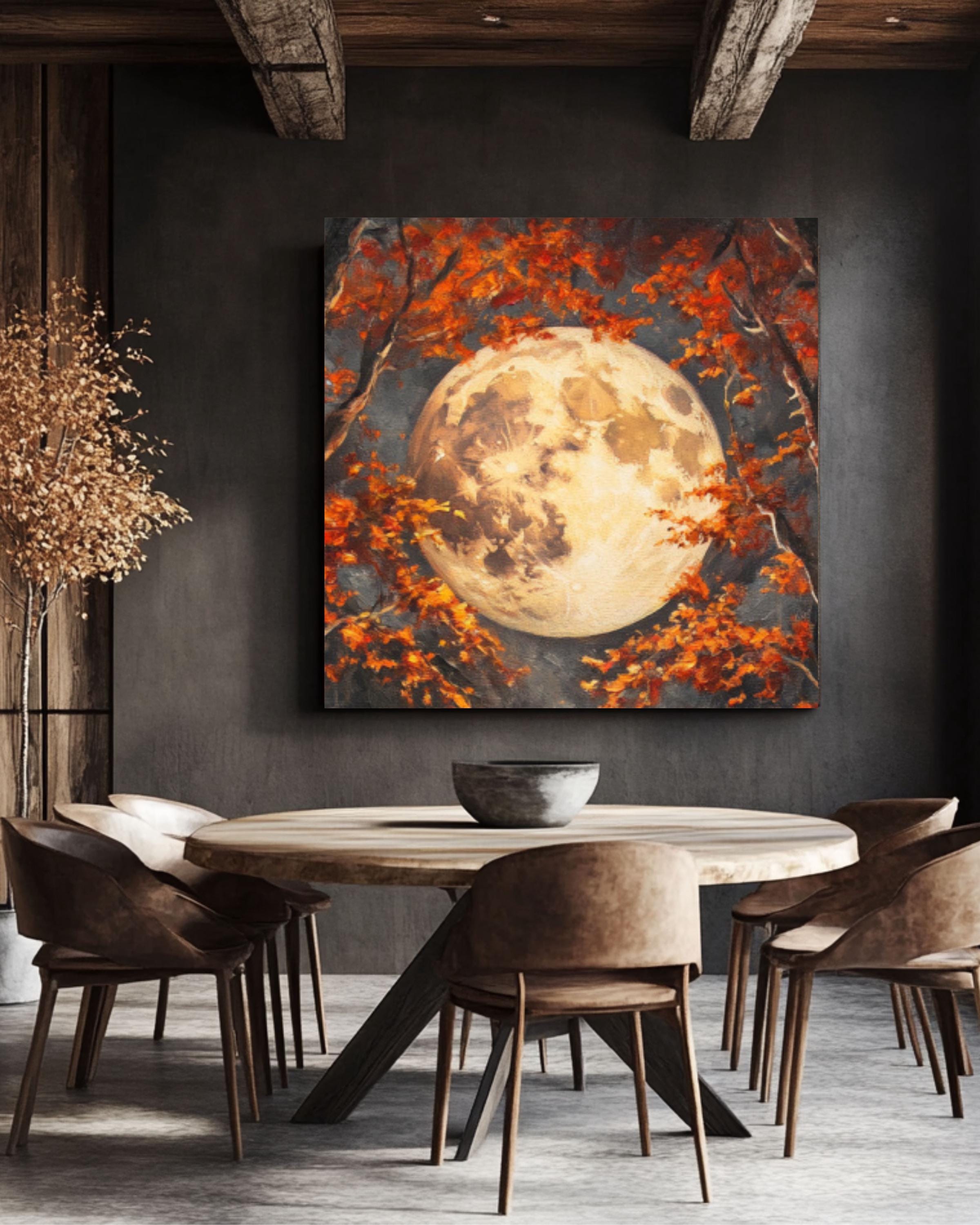 Moody Autumn Forest Moon Print: Mystical Cottagecore Wall Art Canvas Wall Art Print – Premium Home Decor
