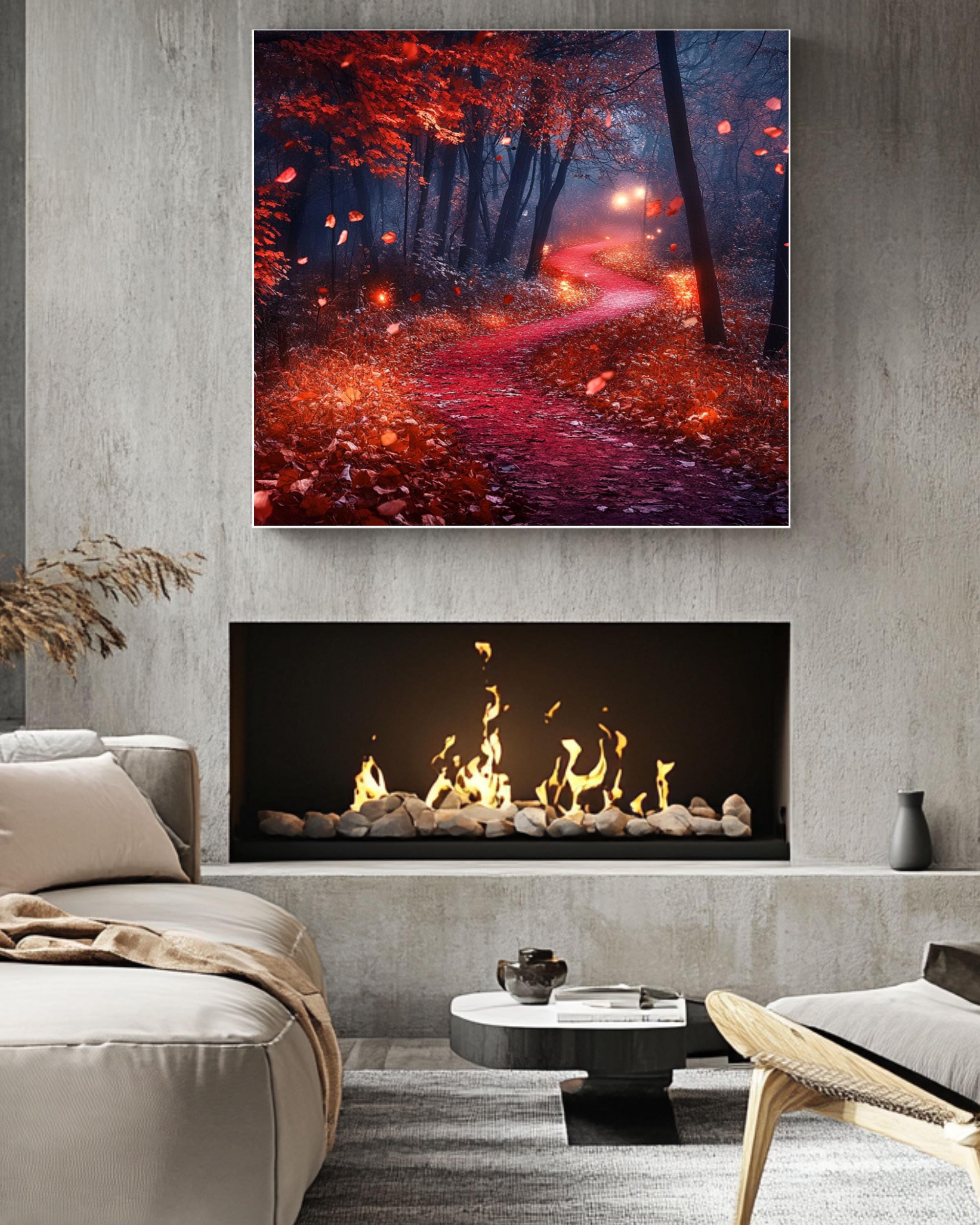 Autumn Forest Night Wall Art: Mystical Fall Landscape Print Canvas Wall Art Print – Premium Home Decor