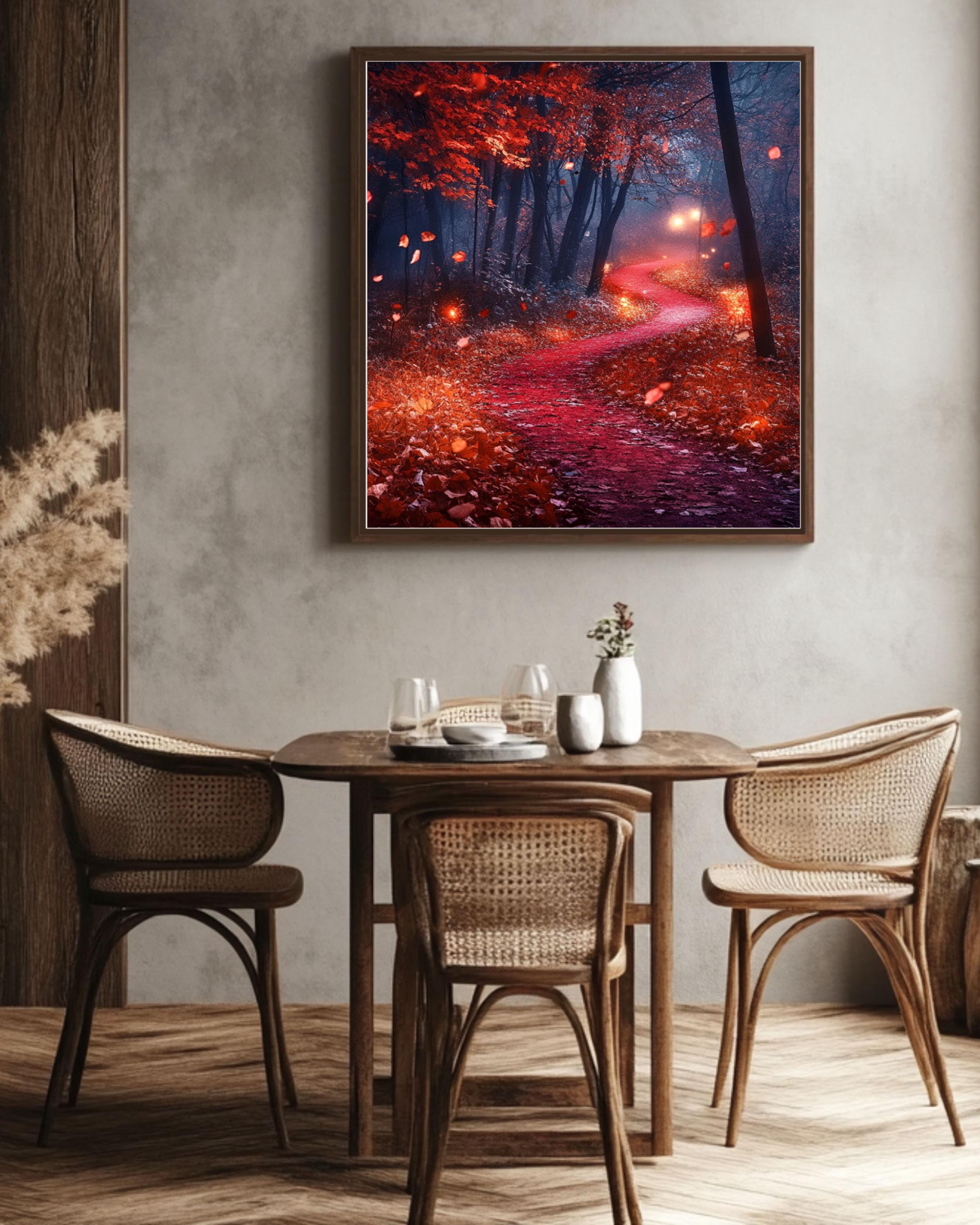 Autumn Forest Night Wall Art: Mystical Fall Landscape Print Canvas Wall Art Print – Premium Home Decor