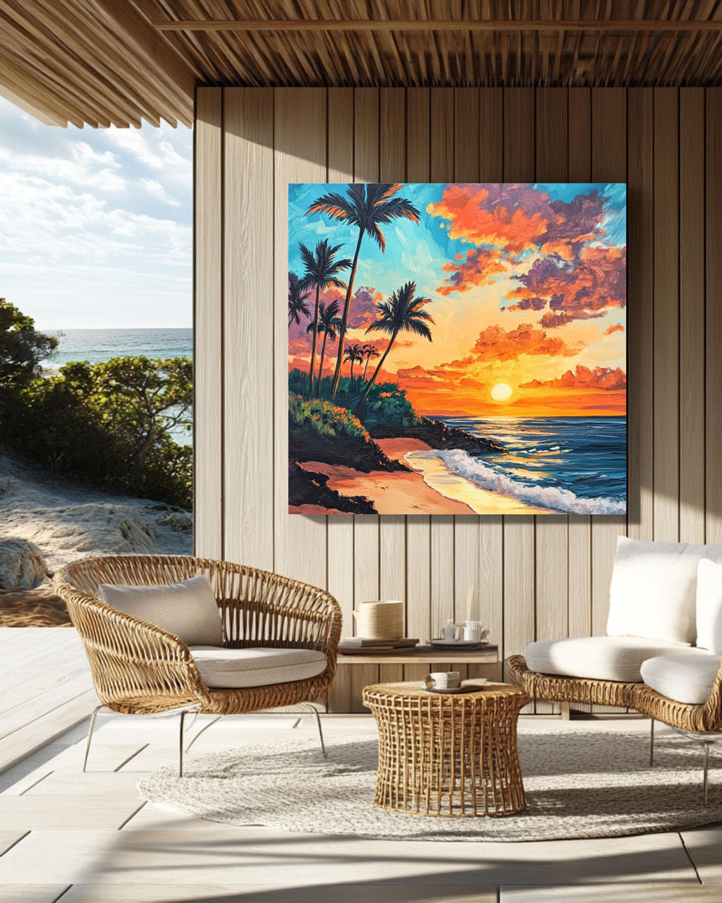 Hawaiian Sunset Beach Print: Acrylic Palm Trees, Coastal Wall Art Canvas Wall Art Print – Premium Home Decor