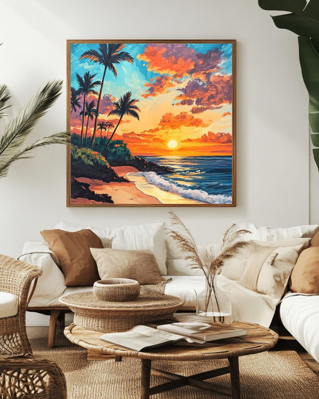 Hawaiian Sunset Beach Print: Acrylic Palm Trees, Coastal Wall Art Canvas Wall Art Print – Premium Home Decor