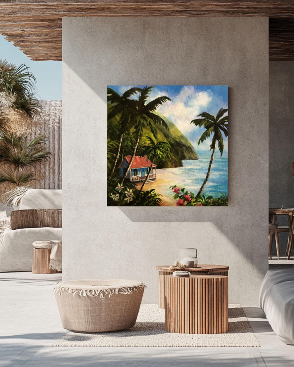 Caribbean Island Beach Art: Tropical Palm Tree Painting, Coastal Decor Canvas Wall Art Print – Premium Home Decor