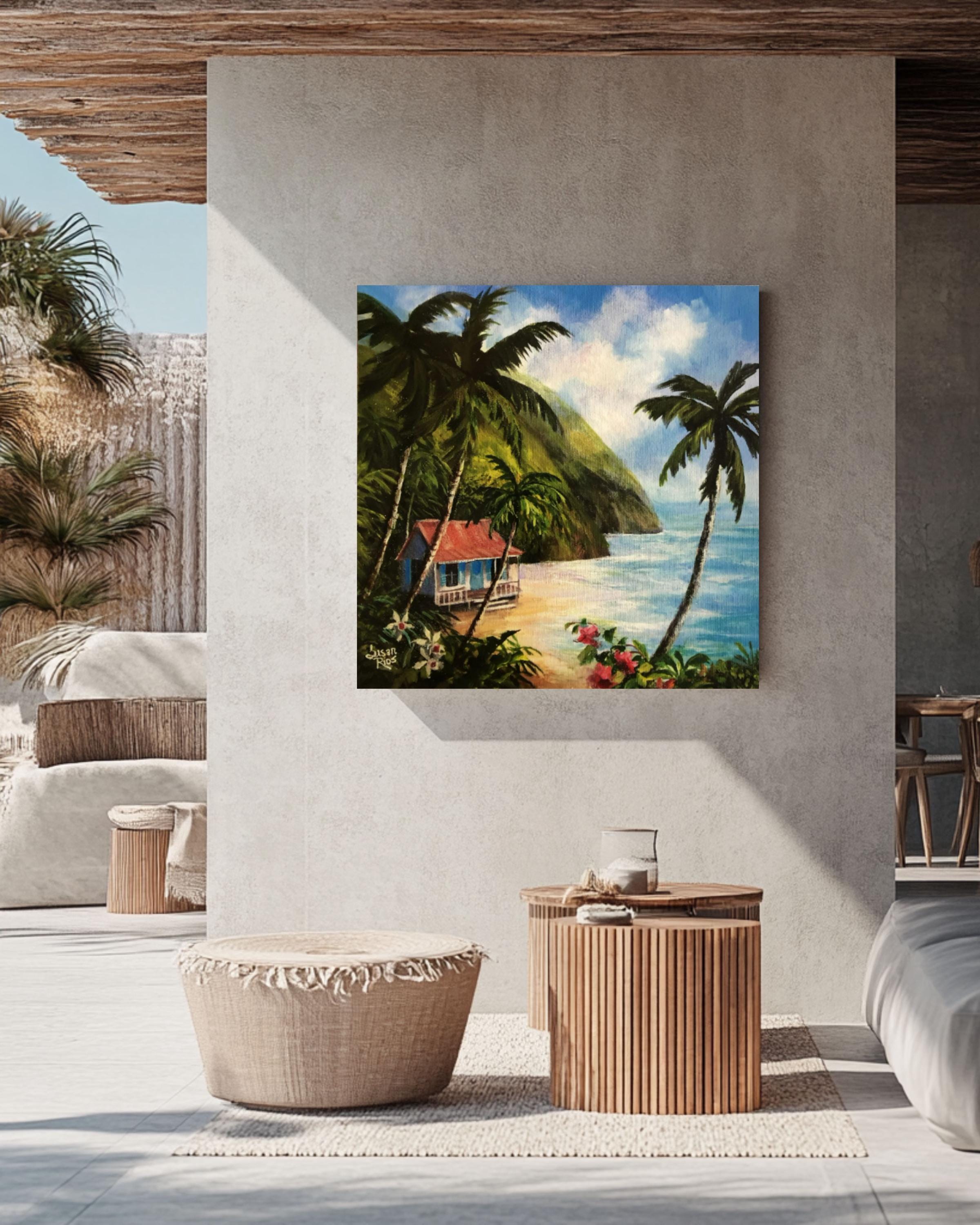 Caribbean Island Beach Art: Tropical Palm Tree Painting, Coastal Decor Canvas Wall Art Print – Premium Home Decor