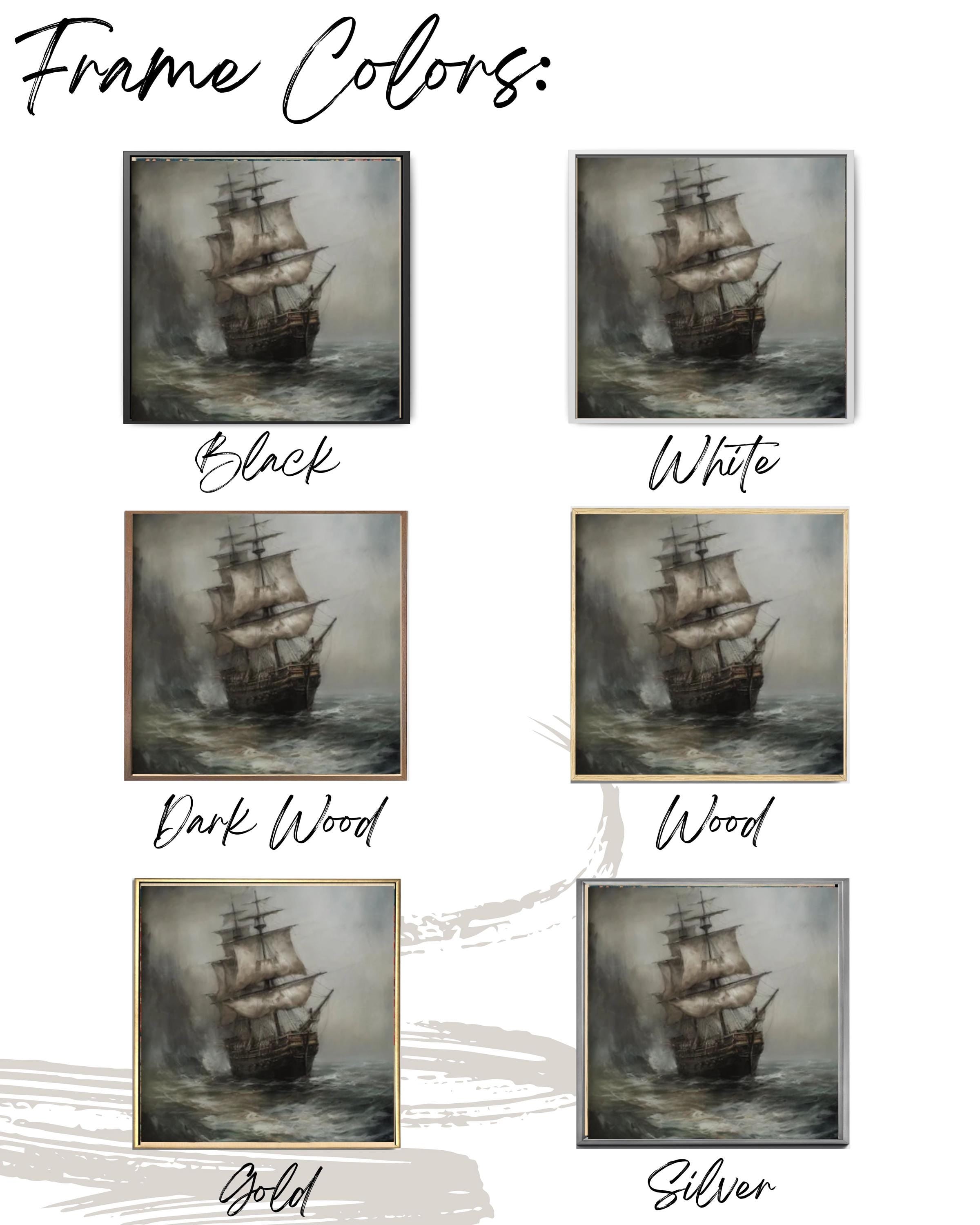 Dark Pirate Ship Art: Moody Stormy Sea Oil Painting Print Canvas Wall Art Print – Premium Home Decor