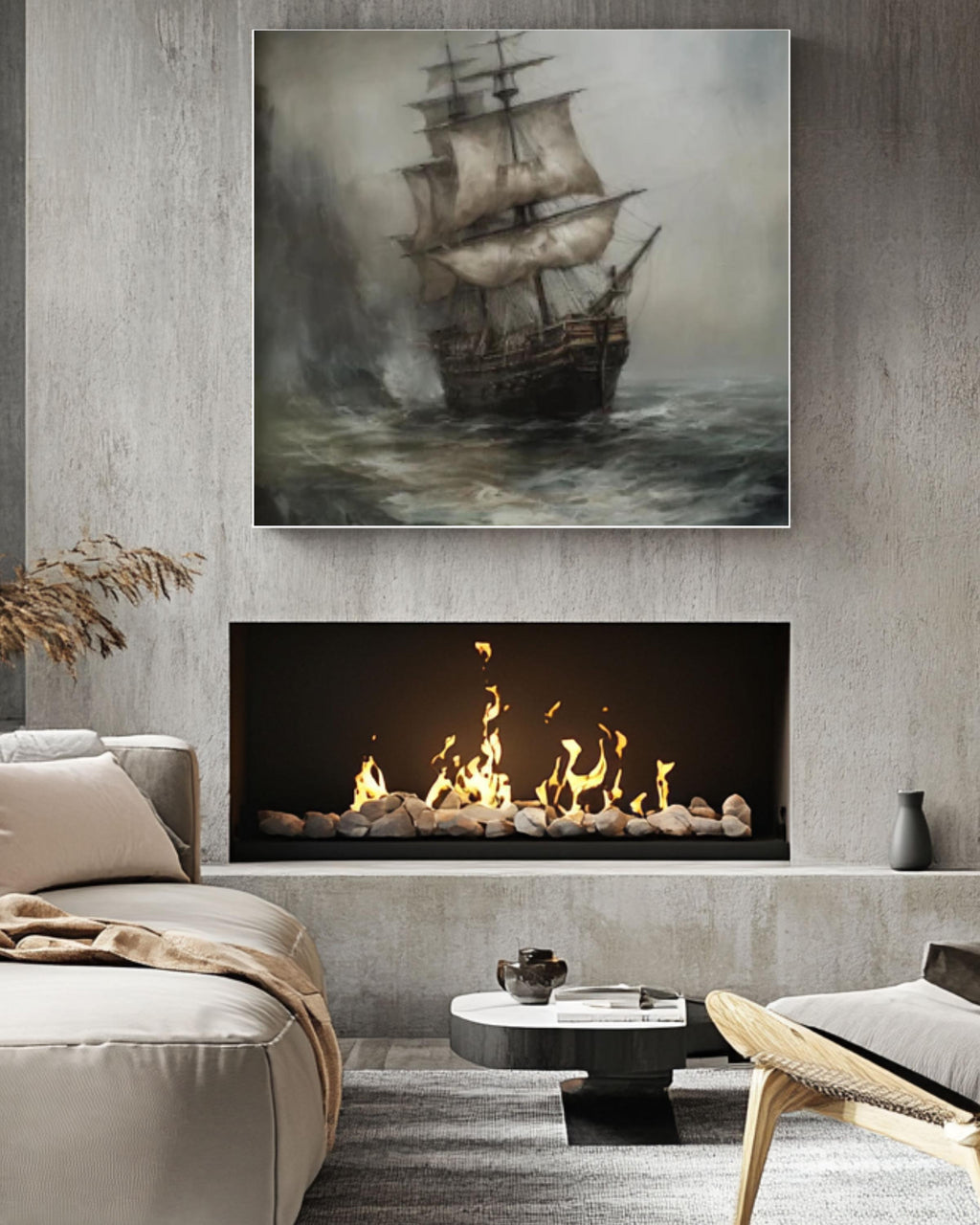 Dark Pirate Ship Art: Moody Stormy Sea Oil Painting Print Canvas Wall Art Print – Premium Home Decor