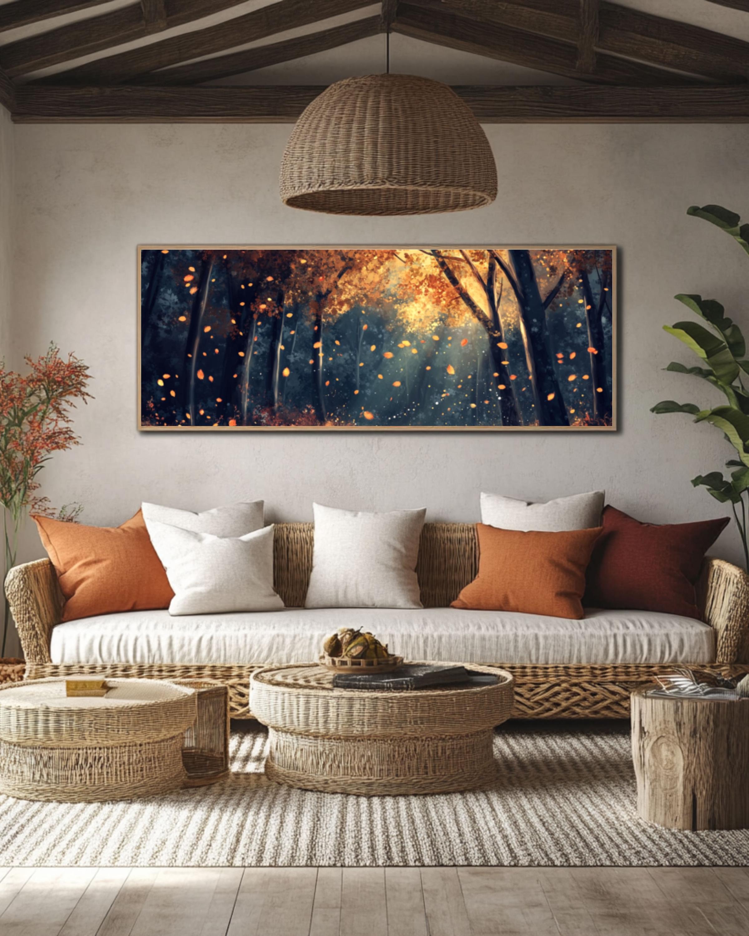 Magical Autumn Forest Path Art: Golden Leaves Canvas Print Canvas Wall Art Print – Premium Home Decor