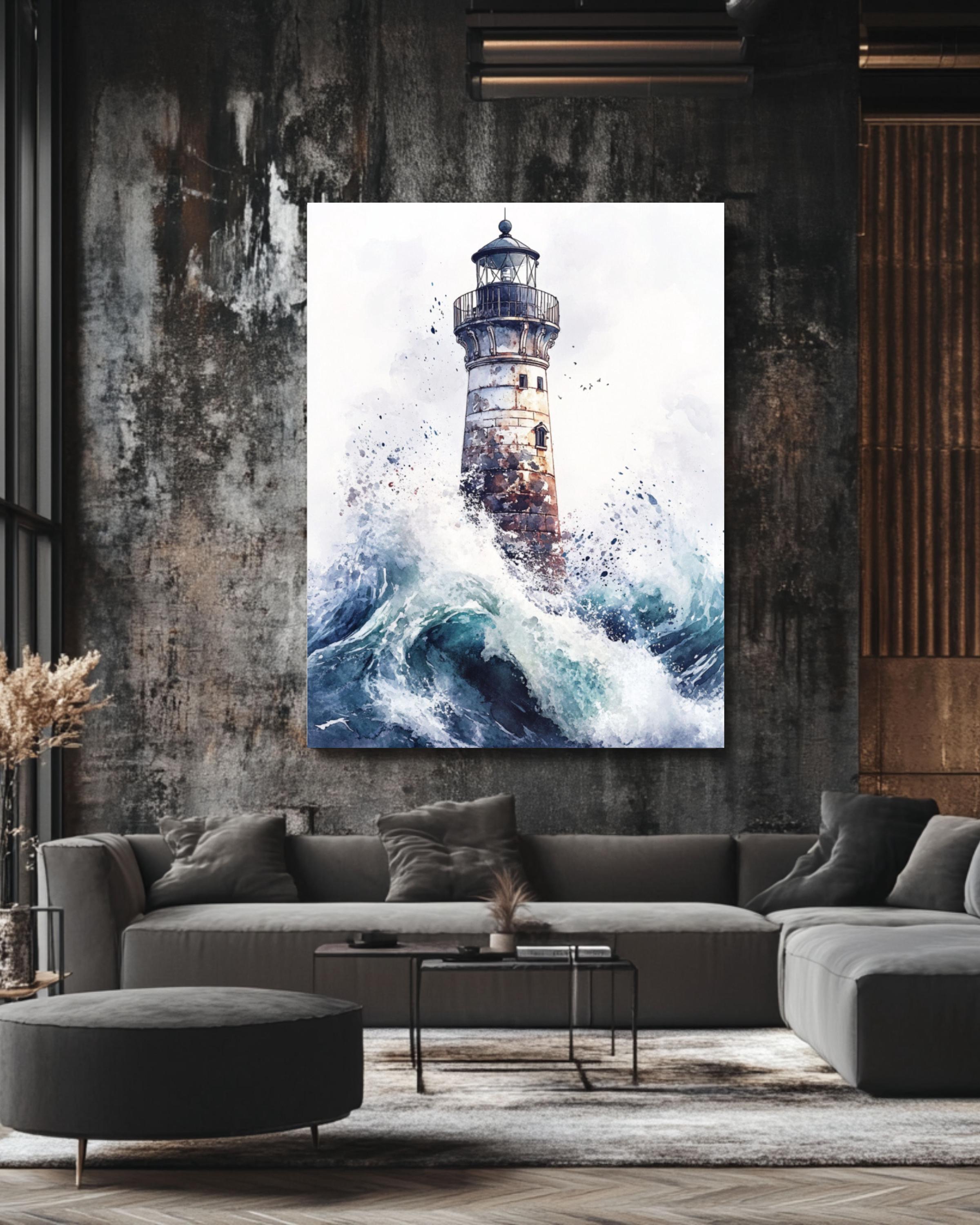 Whimsical Creepy Lighthouse Watercolor Print: Spooky Nautical Wall Art Canvas Wall Art Print – Premium Home Decor
