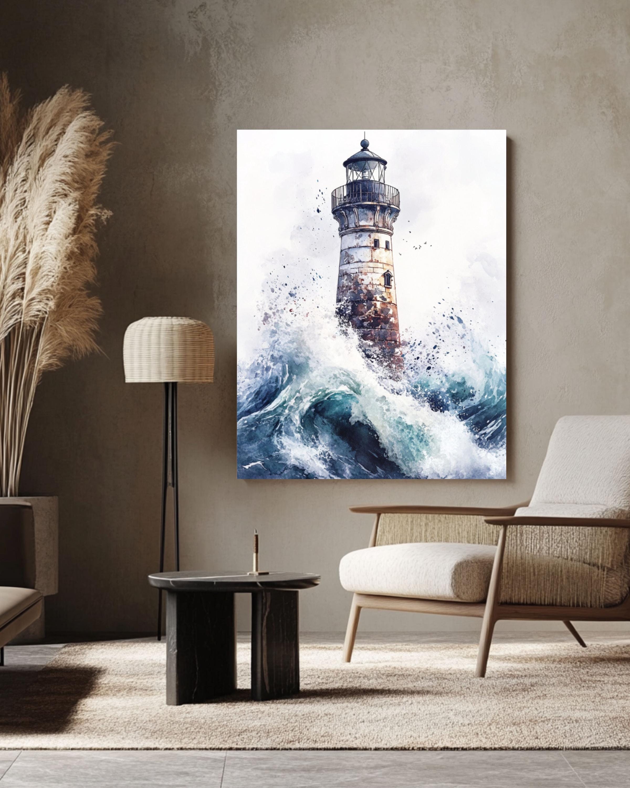 Whimsical Creepy Lighthouse Watercolor Print: Spooky Nautical Wall Art Canvas Wall Art Print – Premium Home Decor