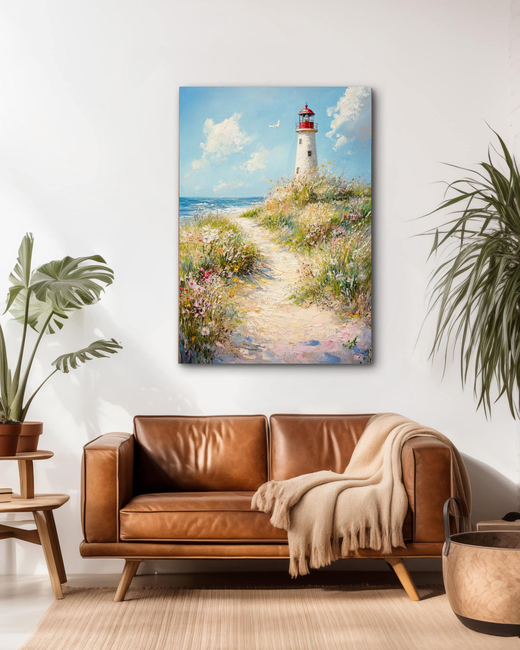 Coastal Lighthouse Print: Seaside Dune Path, Beach Landscape Canvas Wall Art Print – Premium Home Decor