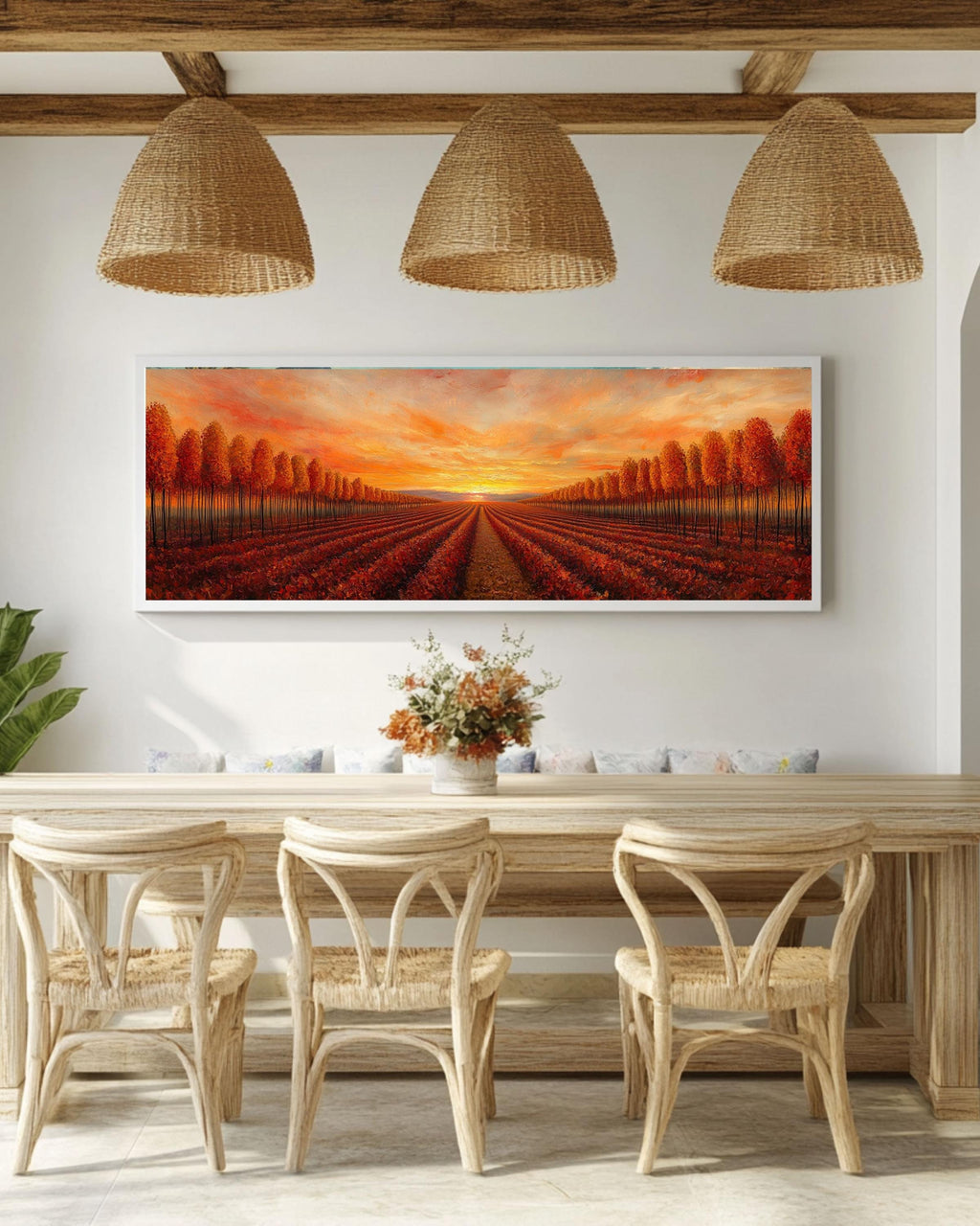 Autumn Forest Oil Painting: Panoramic Fall Landscape - Cozy Home Decor Canvas Wall Art – Modern Decor Print