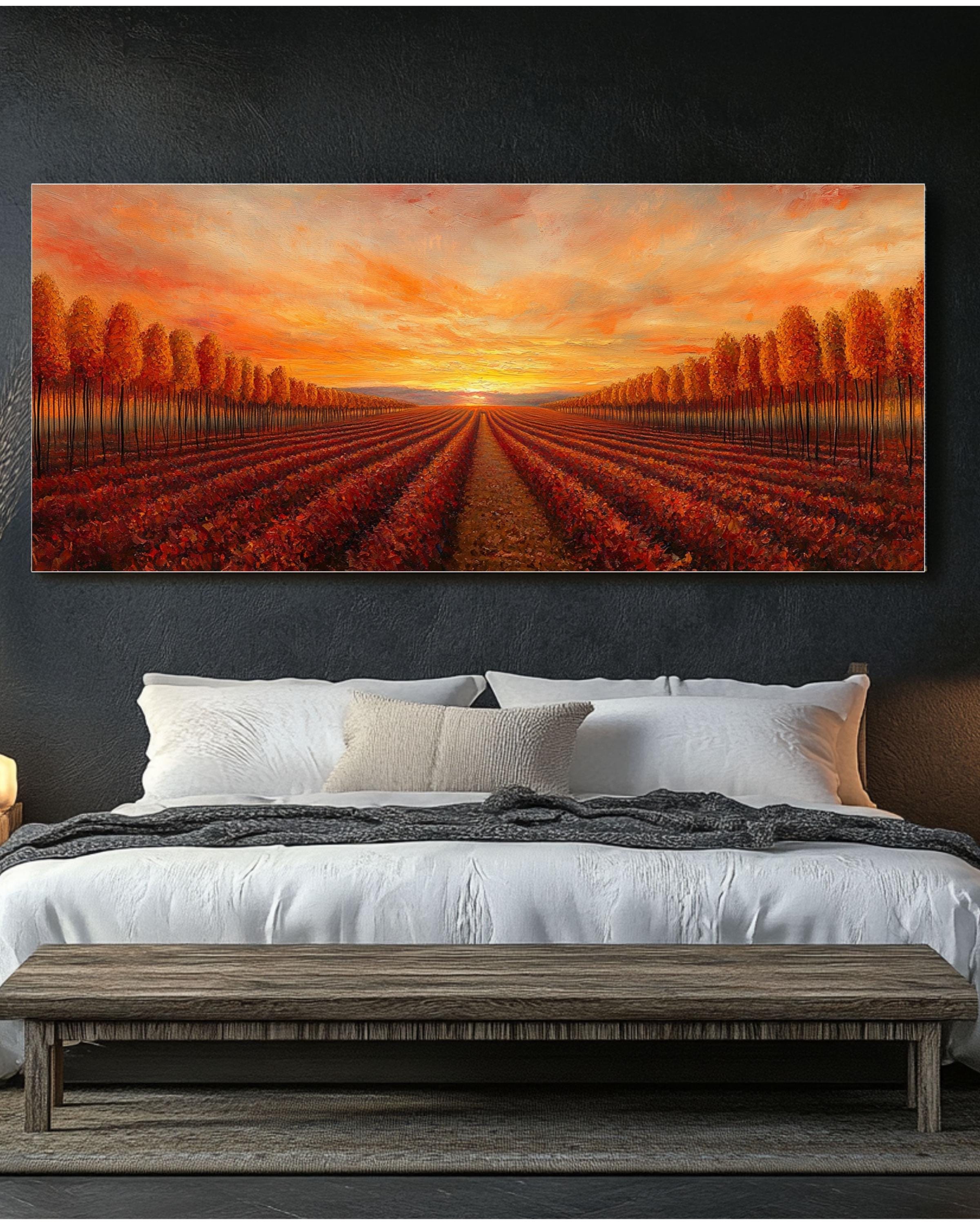 Autumn Forest Oil Painting: Panoramic Fall Landscape - Cozy Home Decor Canvas Wall Art – Modern Decor Print