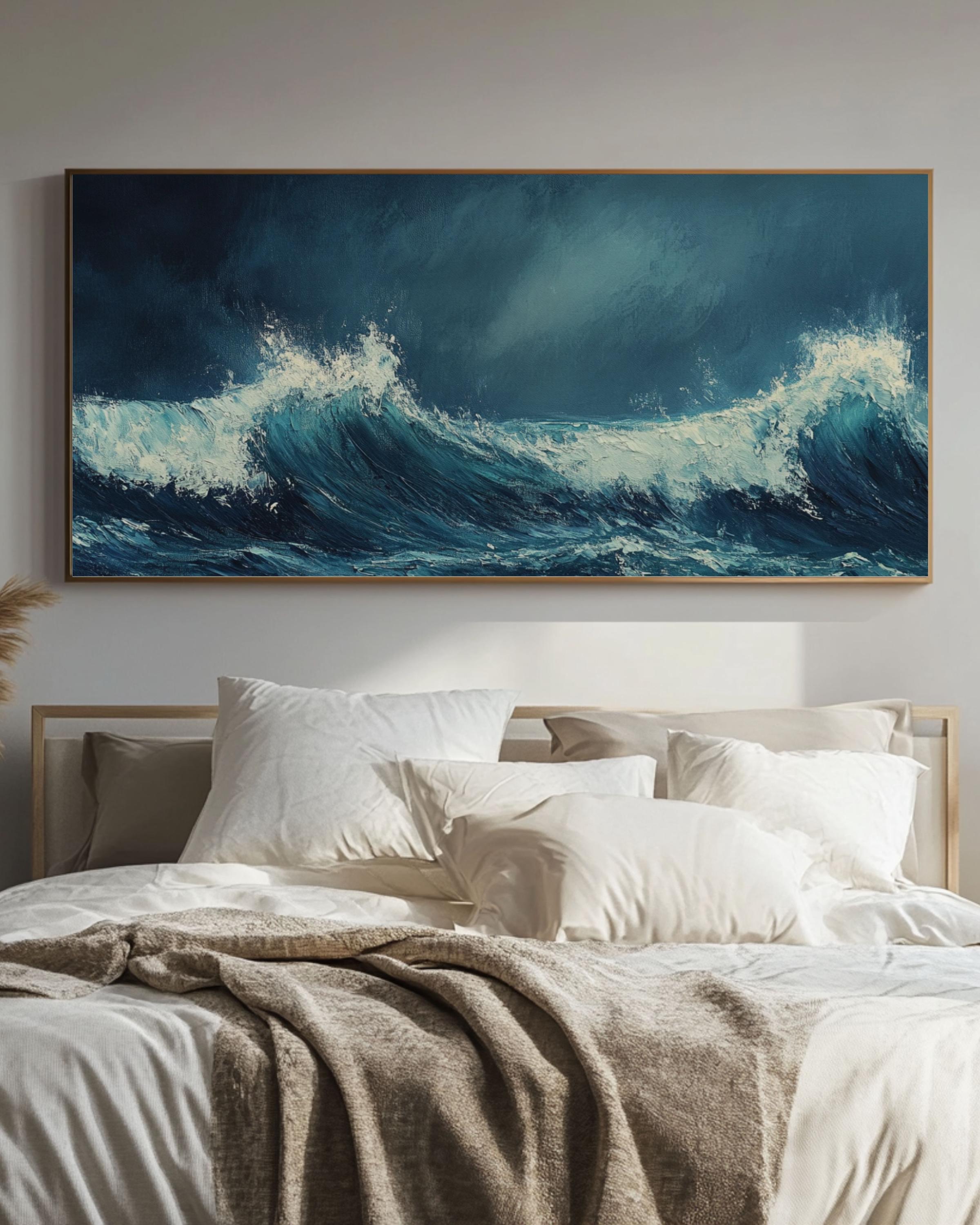 Impasto Ocean Waves Art: Moody Coastal Canvas or Poster Canvas Wall Art Print – Premium Home Decor