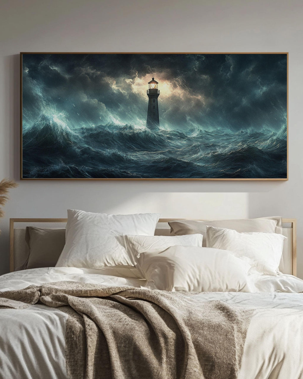 Stormy Sea Lighthouse Print: Dramatic Nautical Wall Art Canvas Wall Art Print – Premium Home Decor