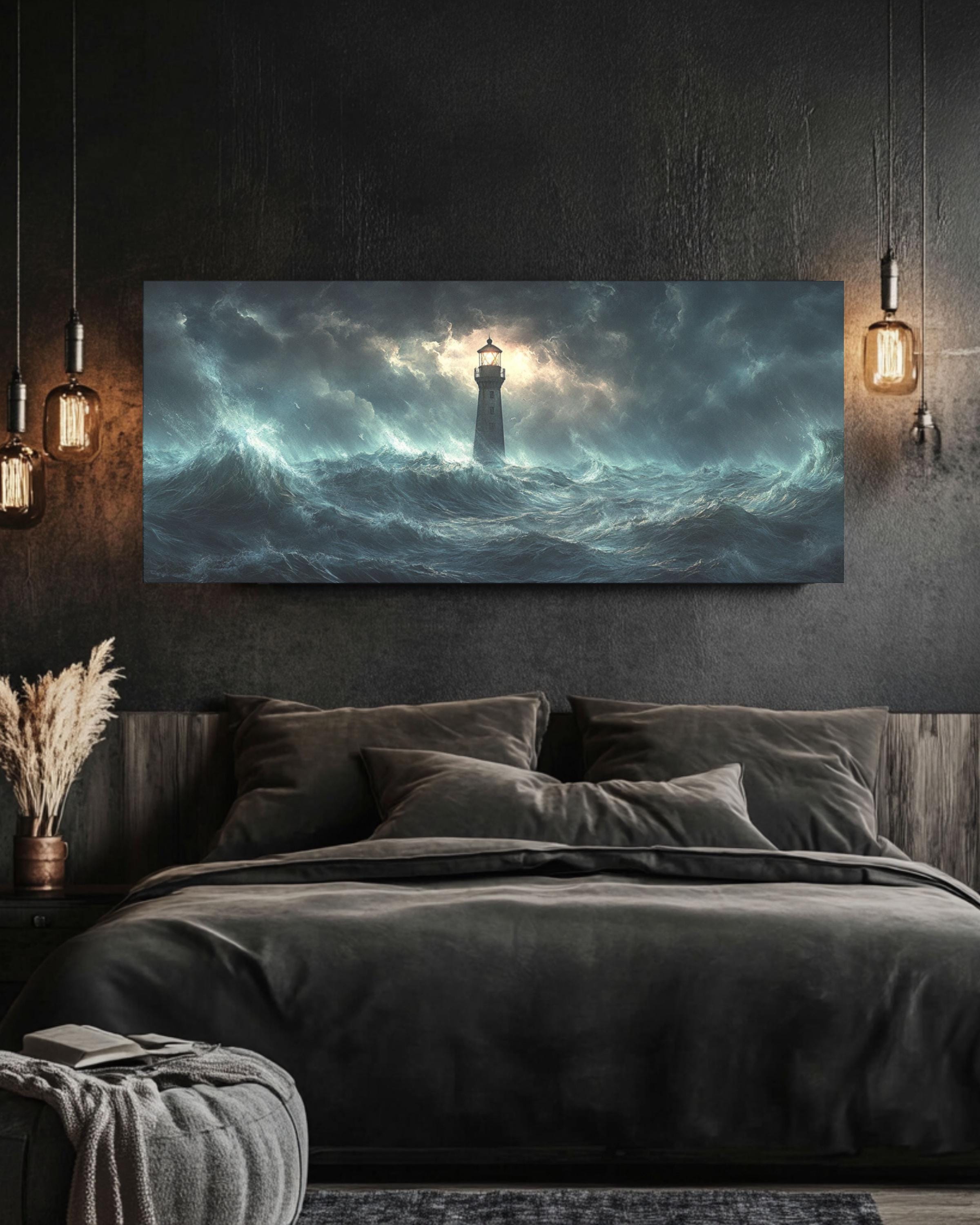 Stormy Sea Lighthouse Print: Dramatic Nautical Wall Art Canvas Wall Art Print – Premium Home Decor