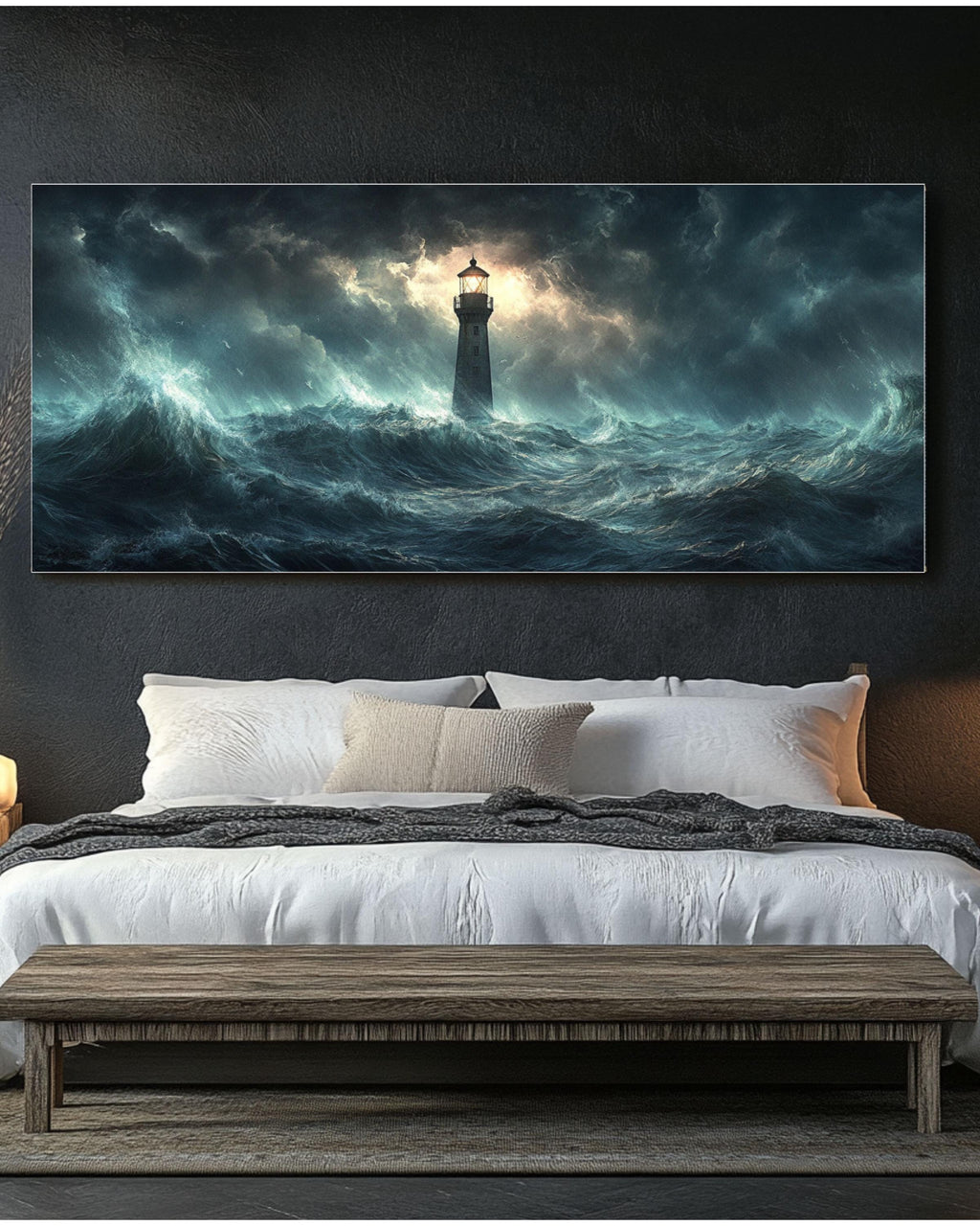 Stormy Sea Lighthouse Print: Dramatic Nautical Wall Art Canvas Wall Art Print – Premium Home Decor