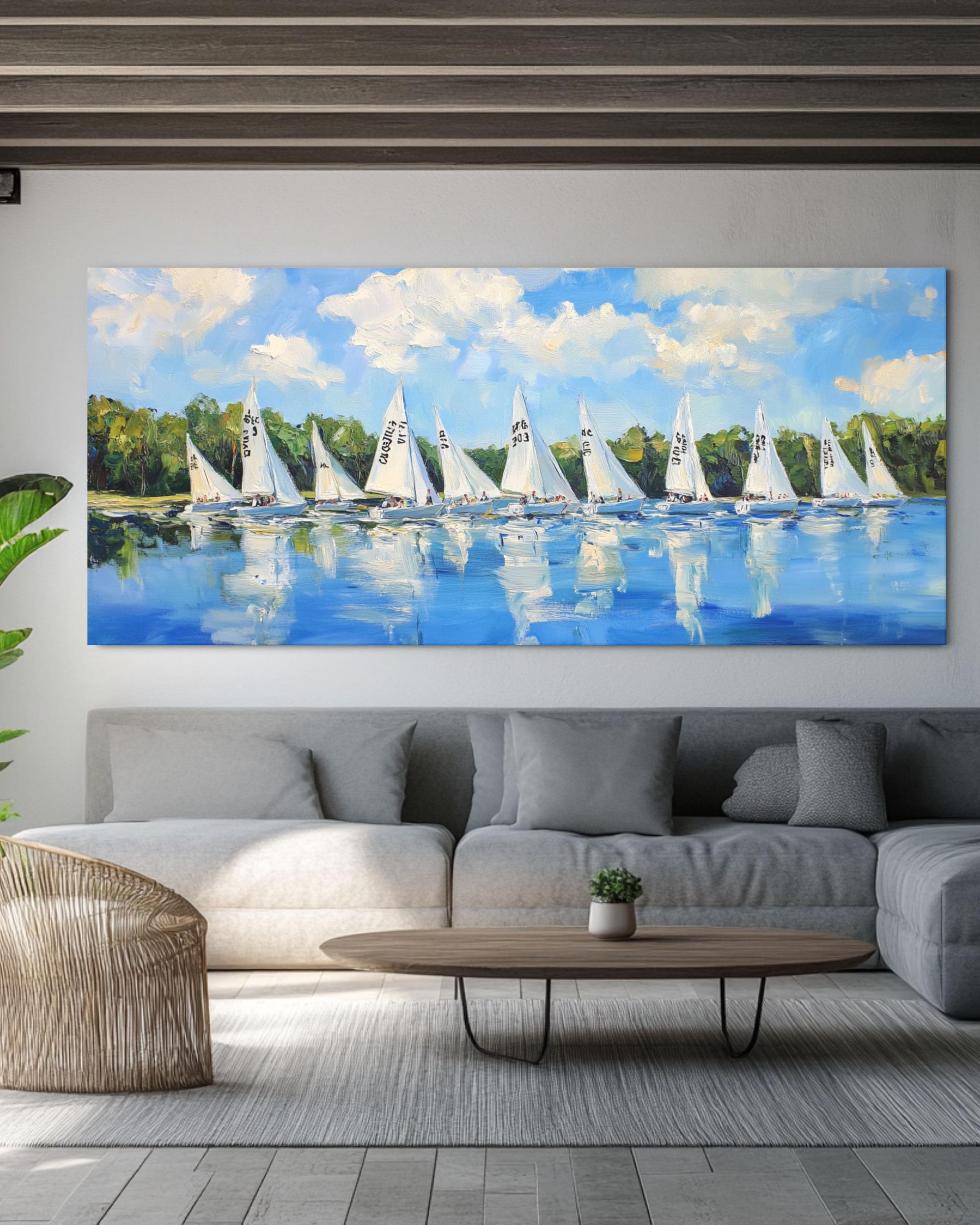 Impressionist Sailboat Regatta Art: Lake Scene Canvas or Poster Canvas Wall Art Print – Premium Home Decor