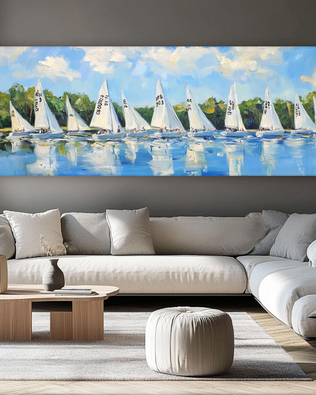 Impressionist Sailboat Regatta Art: Lake Scene Canvas or Poster Canvas Wall Art Print – Premium Home Decor