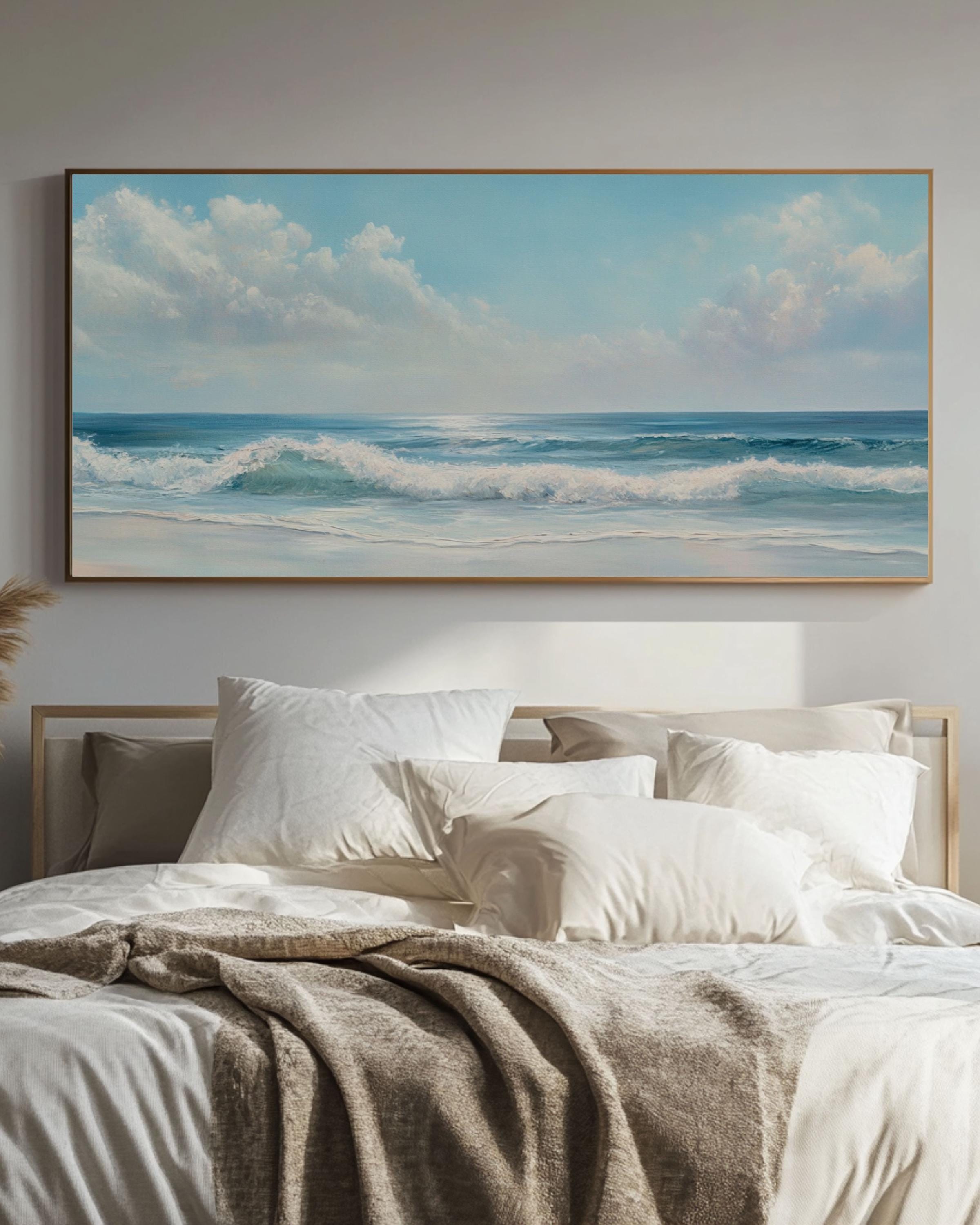 Ocean Oil Painting with Waves & Cloudy Sky â€“ Coastal Wall Art on Canvas or Poster Canvas Wall Art Print – Premium Home Decor