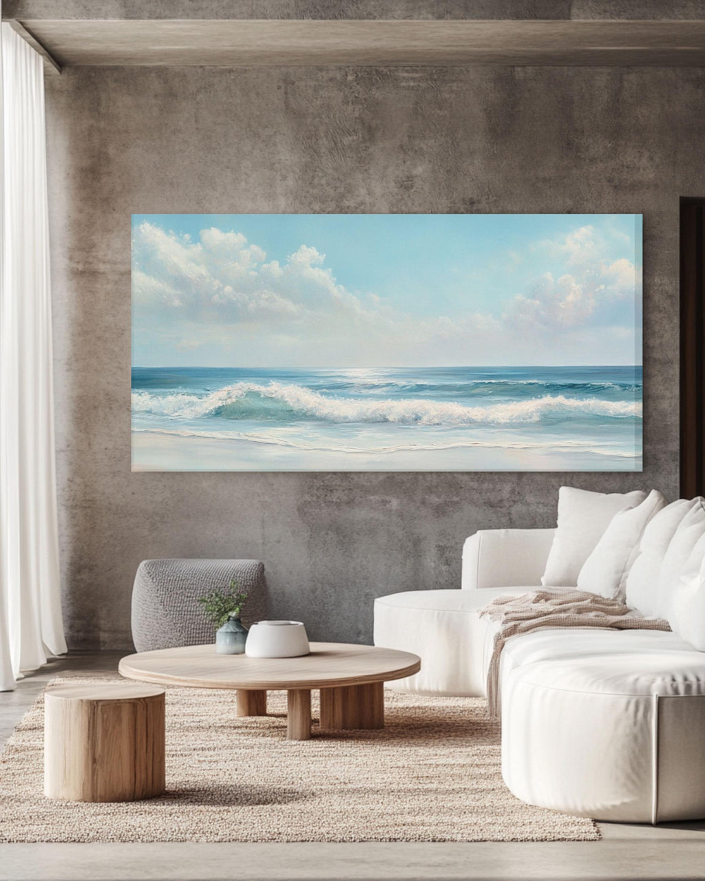 Ocean Oil Painting with Waves & Cloudy Sky â€“ Coastal Wall Art on Canvas or Poster Canvas Wall Art Print – Premium Home Decor