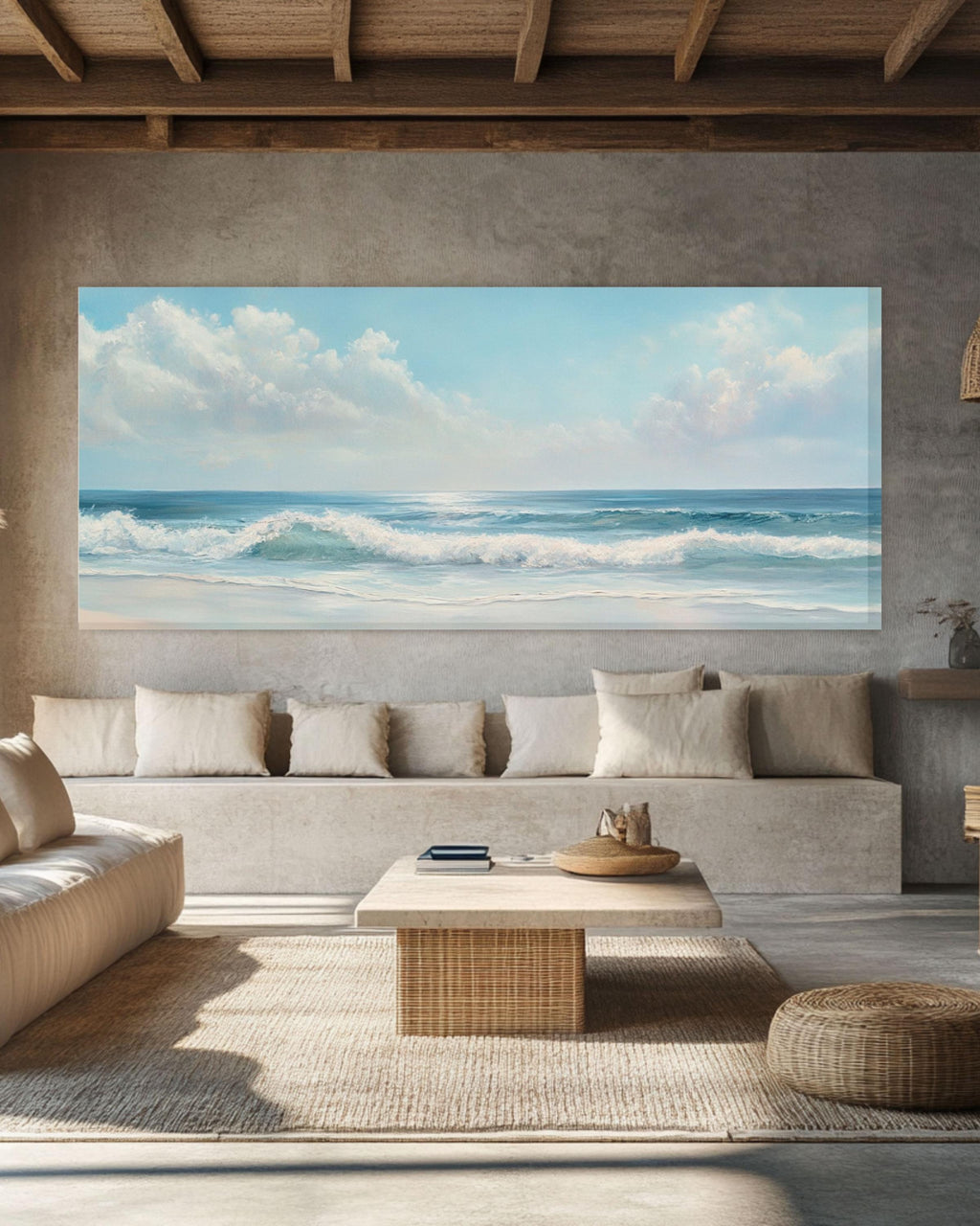 Ocean Oil Painting with Waves & Cloudy Sky â€“ Coastal Wall Art on Canvas or Poster Canvas Wall Art Print – Premium Home Decor