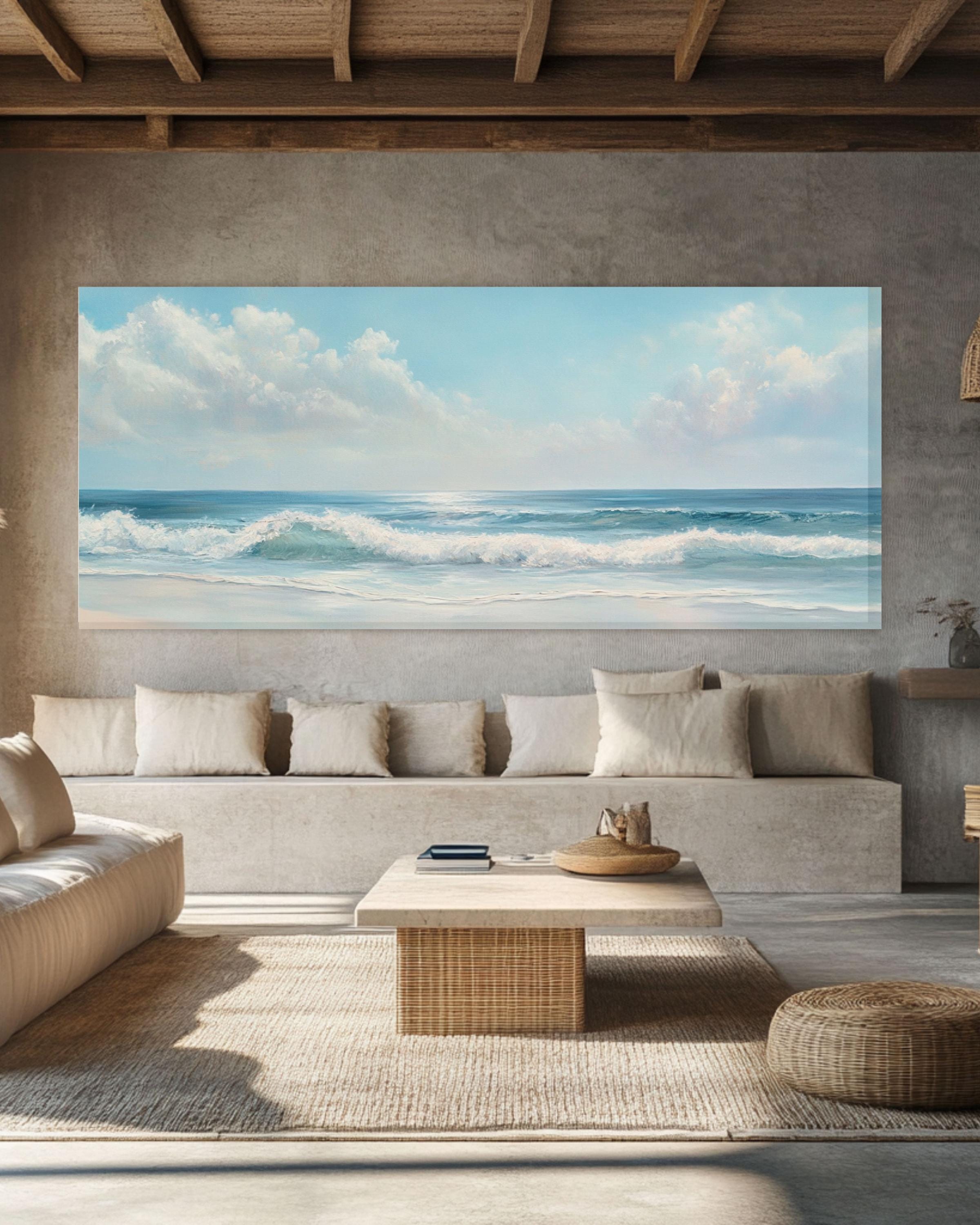 Ocean Oil Painting with Waves & Cloudy Sky â€“ Coastal Wall Art on Canvas or Poster Canvas Wall Art Print – Premium Home Decor
