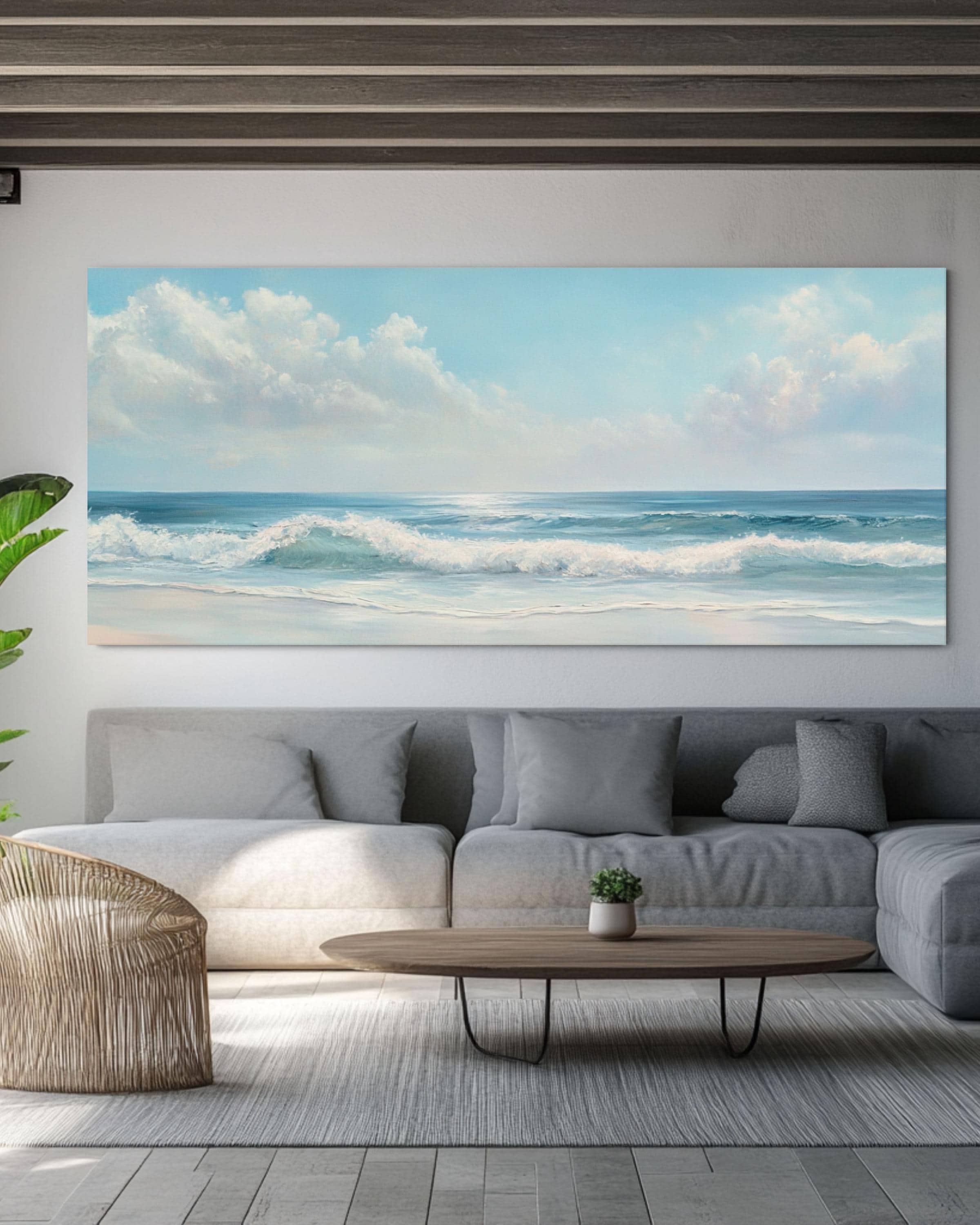 Ocean Oil Painting with Waves & Cloudy Sky â€“ Coastal Wall Art on Canvas or Poster Canvas Wall Art Print – Premium Home Decor