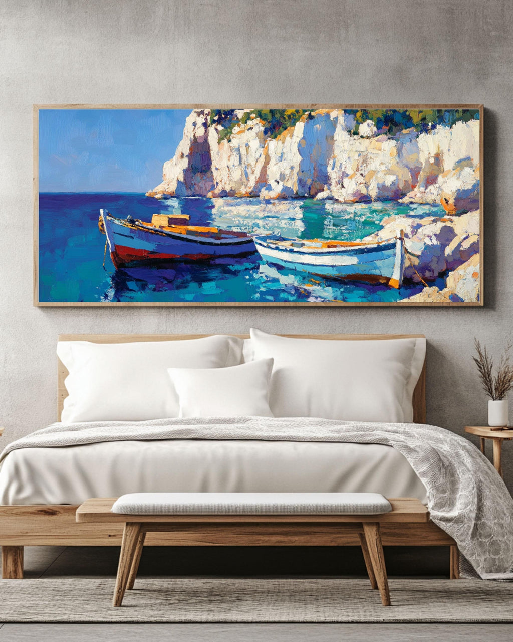 Mediterranean Fishing Boat Art: Coastal Oil Painting Style Print Canvas Wall Art Print – Premium Home Decor