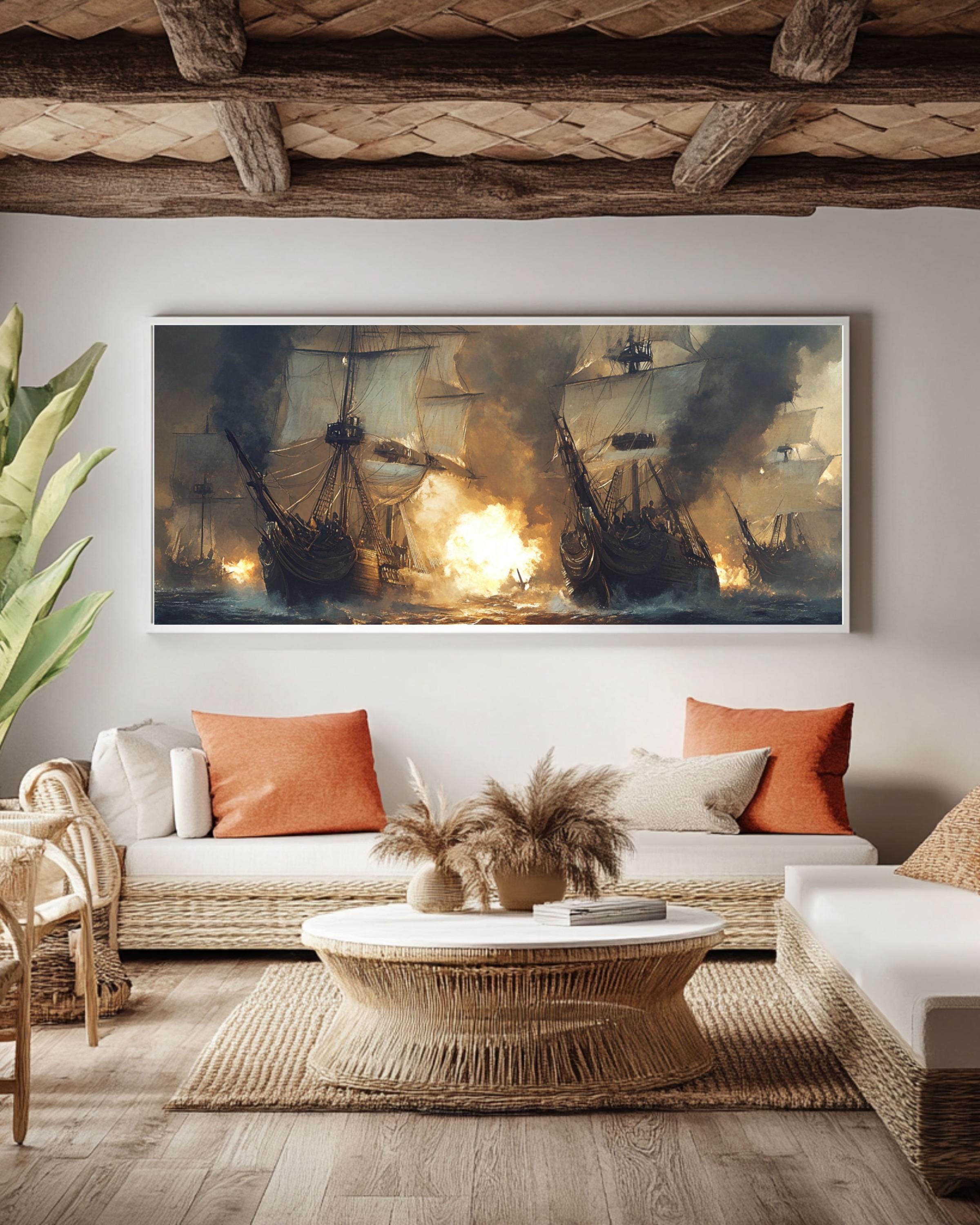 Pirate Ship Battle Canvas Art: Nautical Adventure Scene Canvas Wall Art Print – Premium Home Decor