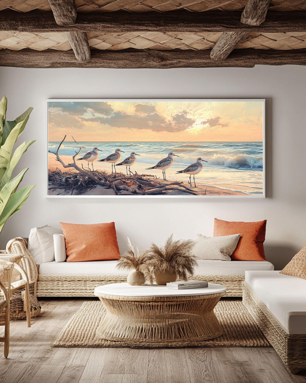 Sandpiper Birds Beach Print: Coastal Oil Painting Style Wall Art Canvas Wall Art Print – Premium Home Decor