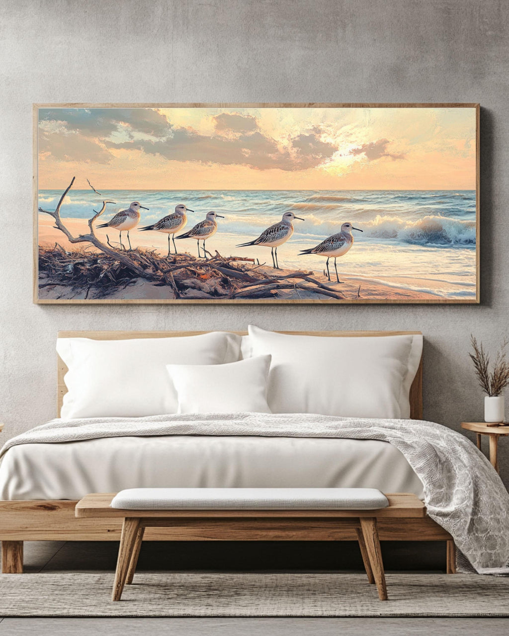 Sandpiper Birds Beach Print: Coastal Oil Painting Style Wall Art Canvas Wall Art Print – Premium Home Decor