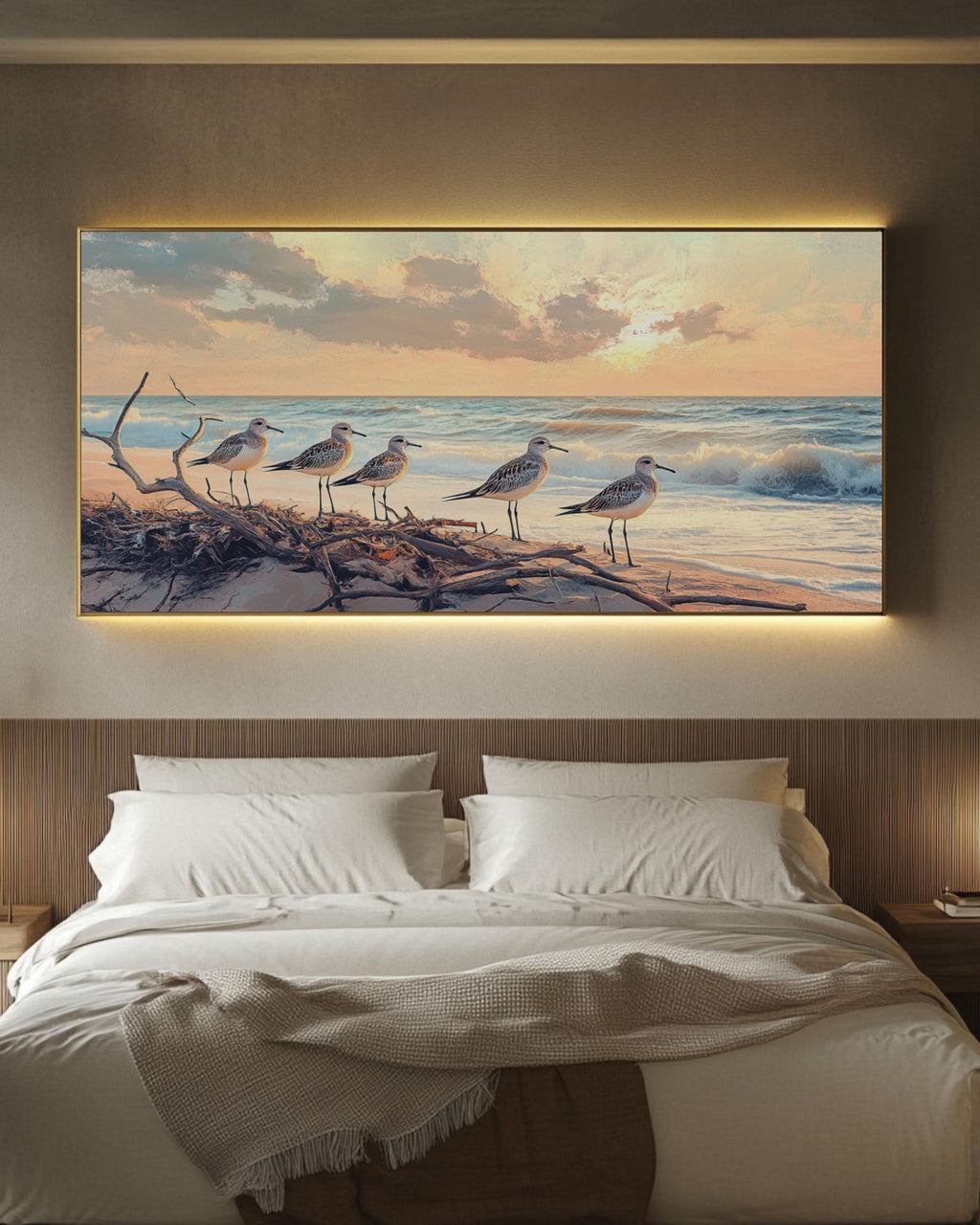 Sandpiper Birds Beach Print: Coastal Oil Painting Style Wall Art Canvas Wall Art Print – Premium Home Decor