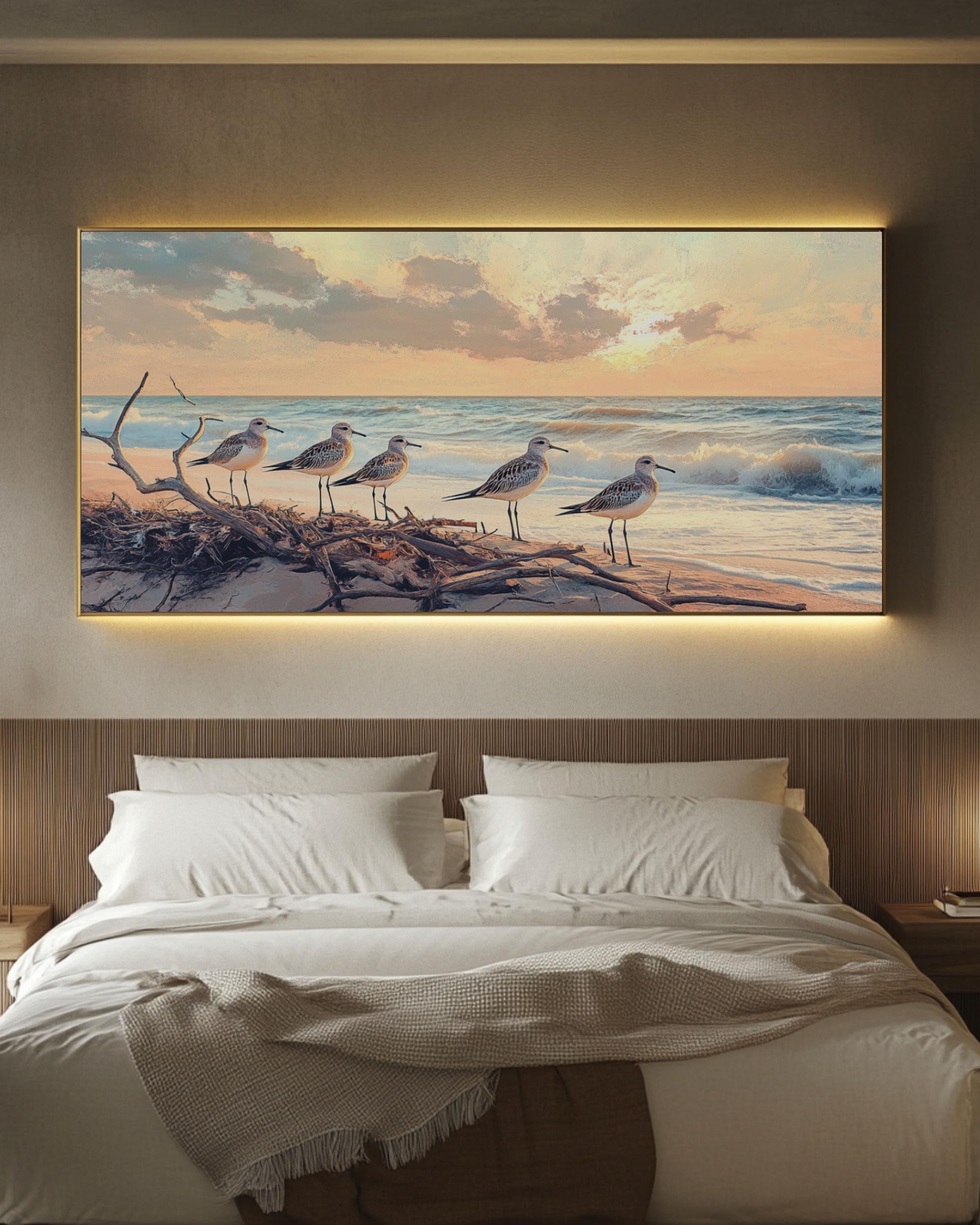 Sandpiper Birds Beach Print: Coastal Oil Painting Style Wall Art Canvas Wall Art Print – Premium Home Decor