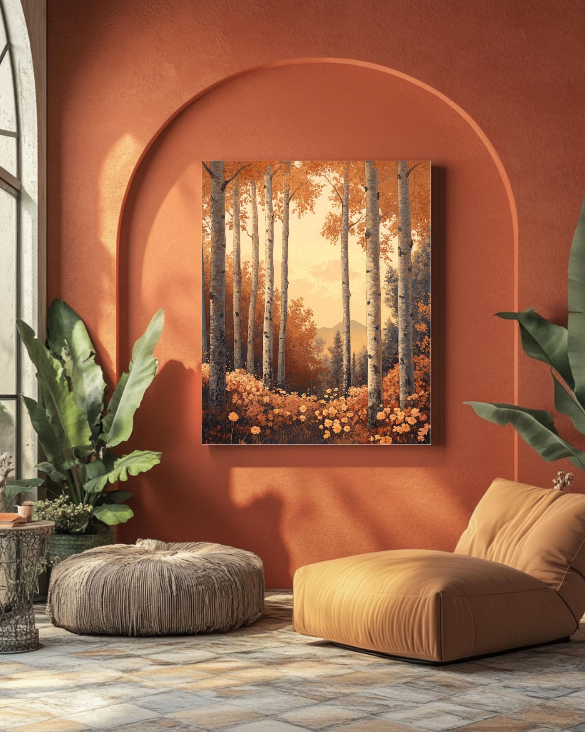 Maxfield Parrish Style Autumn Forest Art: Vintage Fall Foliage Canvas or Poster Canvas Wall Art Print – Premium Home Decor