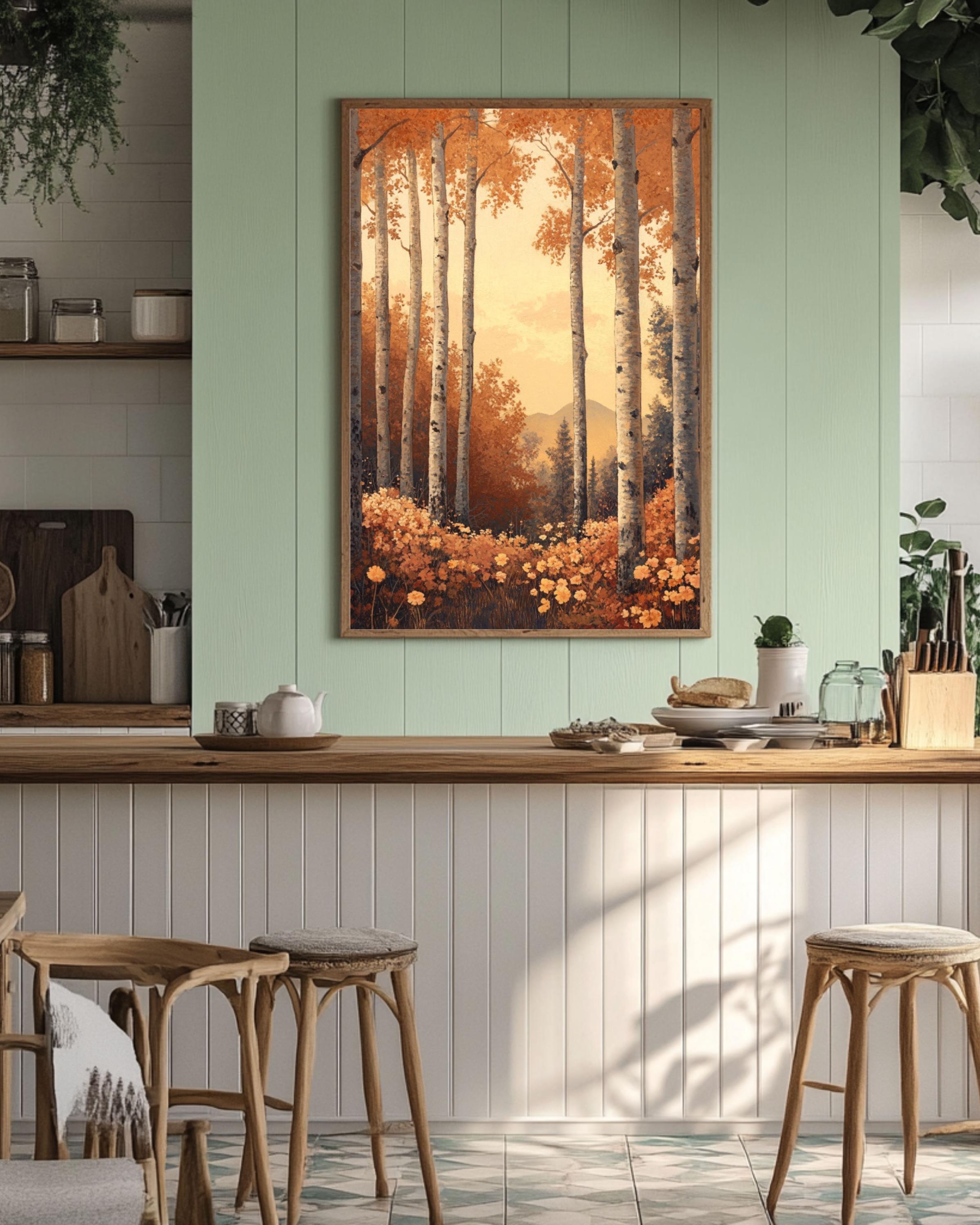 Maxfield Parrish Style Autumn Forest Art: Vintage Fall Foliage Canvas or Poster Canvas Wall Art Print – Premium Home Decor