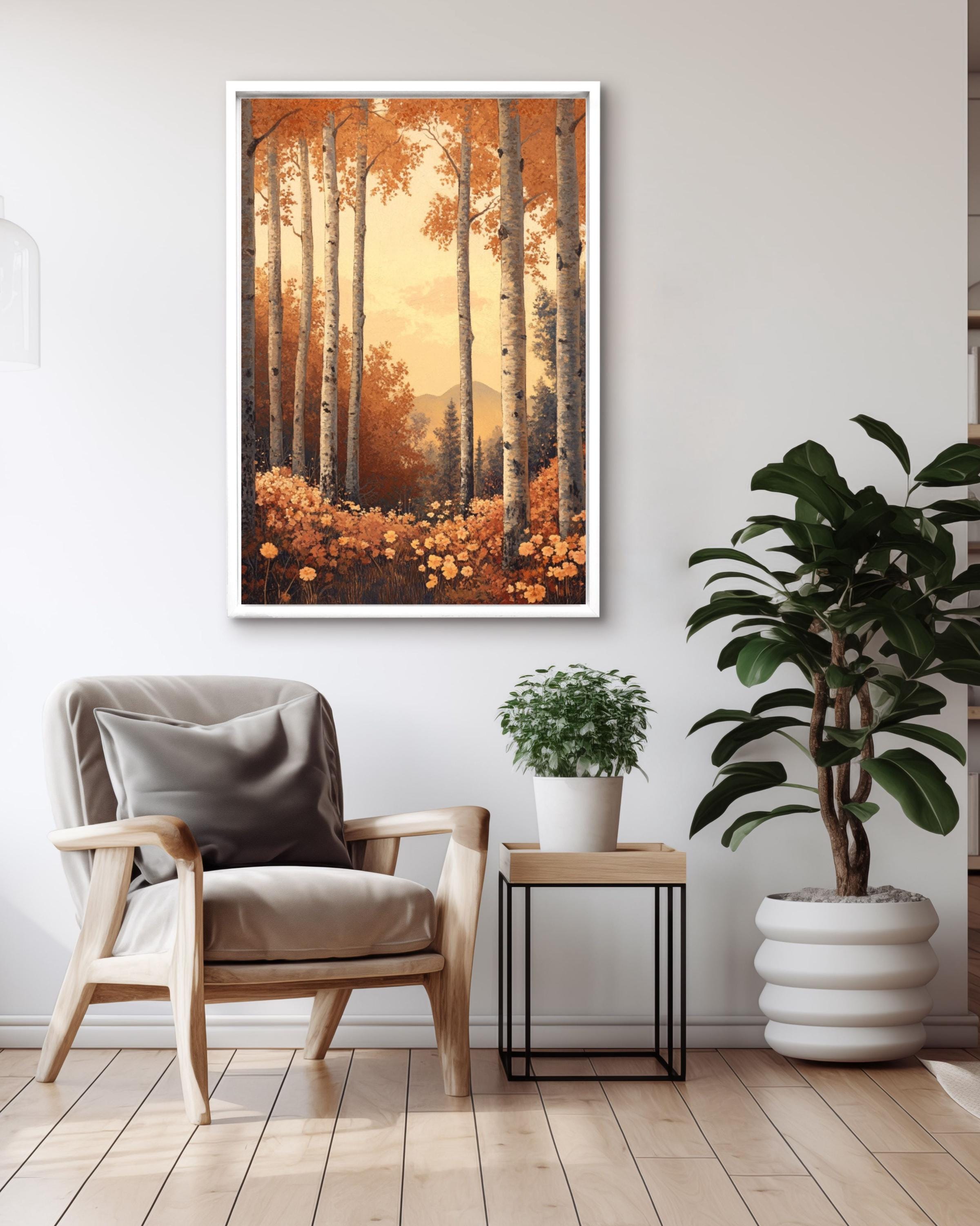 Maxfield Parrish Style Autumn Forest Art: Vintage Fall Foliage Canvas or Poster Canvas Wall Art Print – Premium Home Decor