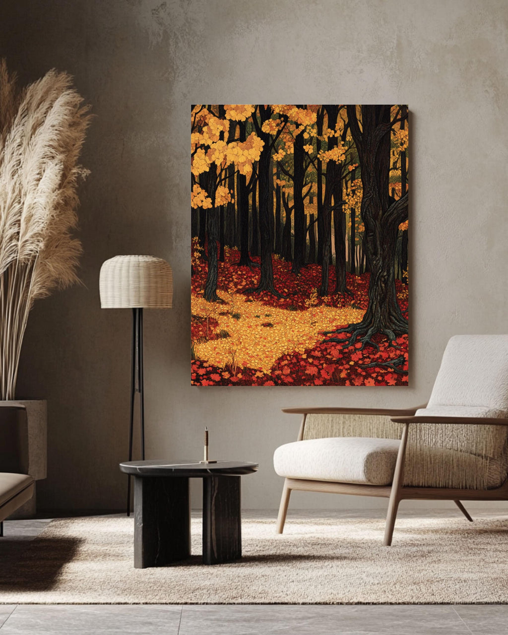 Autumn Forest Wall Art: Golden Crimson Leaves, Vintage Style Canvas Wall Art Print – Premium Home Decor