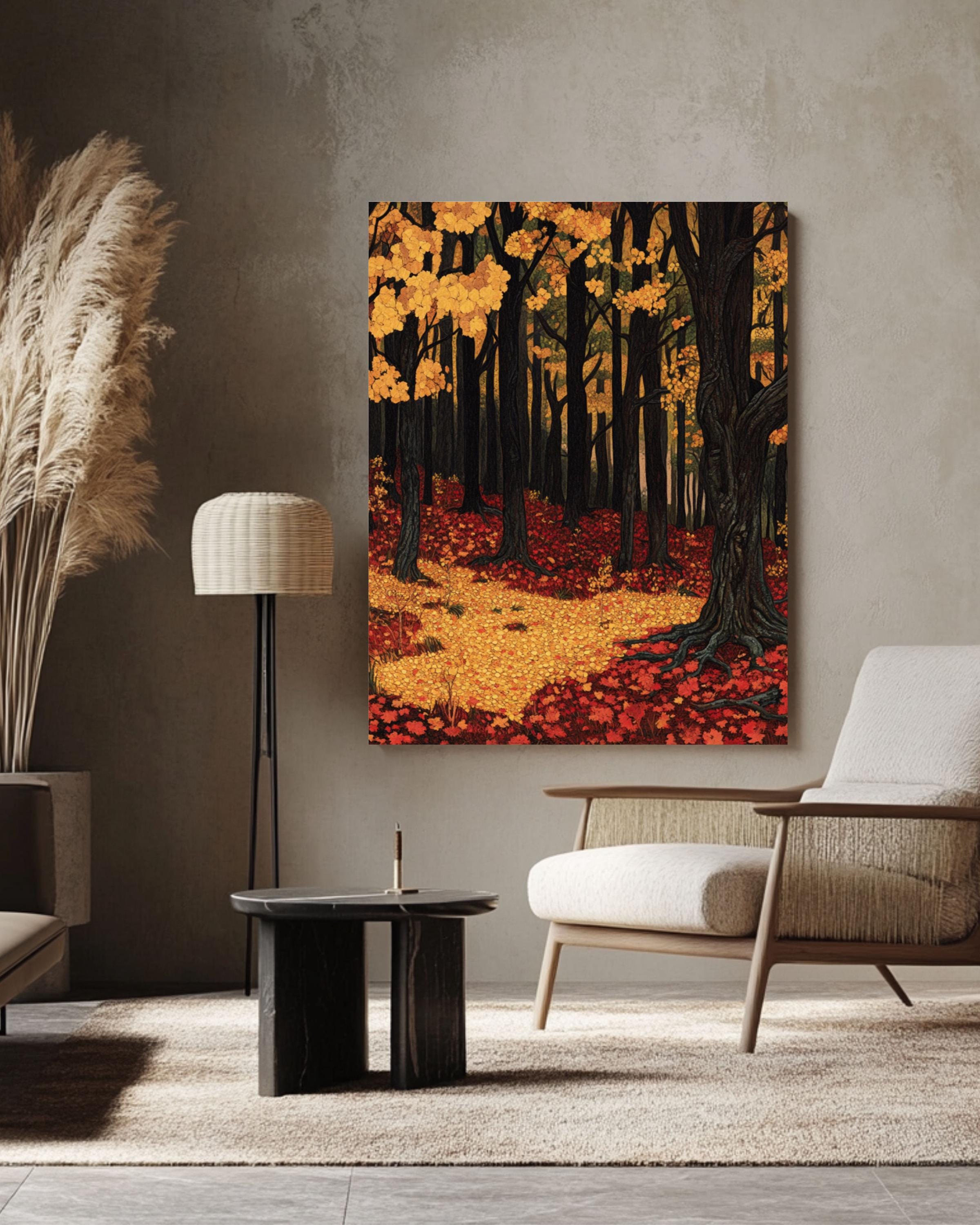Autumn Forest Wall Art: Golden Crimson Leaves, Vintage Style Canvas Wall Art Print – Premium Home Decor