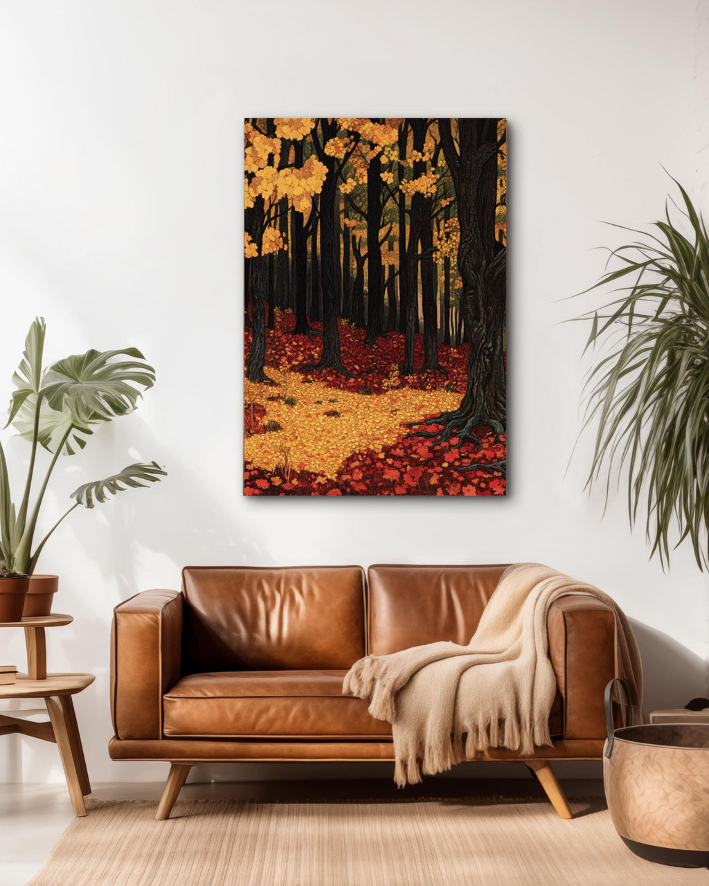 Autumn Forest Wall Art: Golden Crimson Leaves, Vintage Style Canvas Wall Art Print – Premium Home Decor