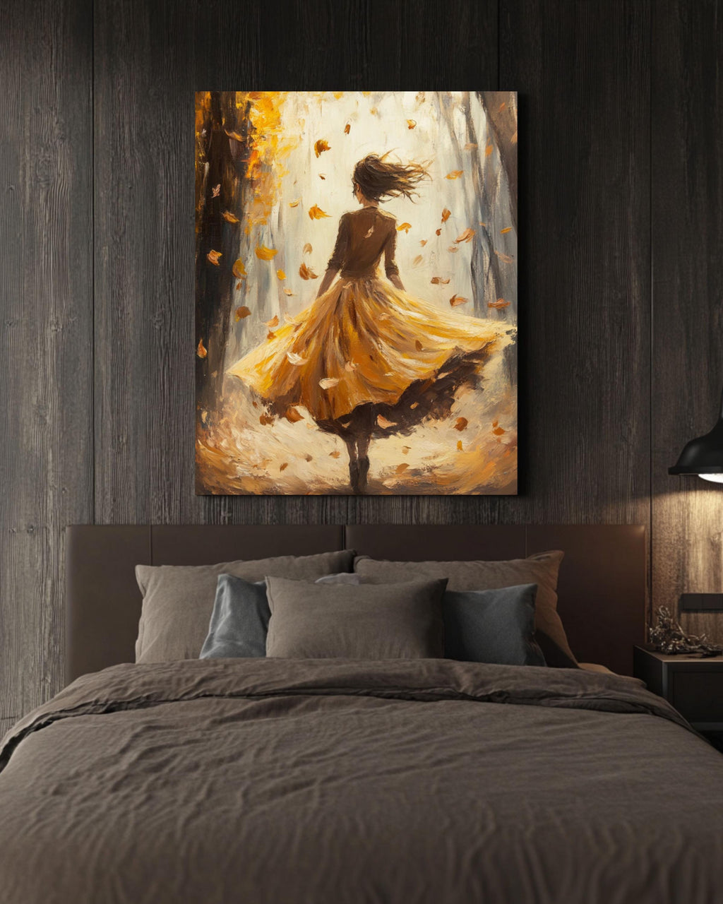Autumn Fantasy Art Print: Girl in Yellow Dress, Oil Painting Style Canvas Wall Art Print – Premium Home Decor