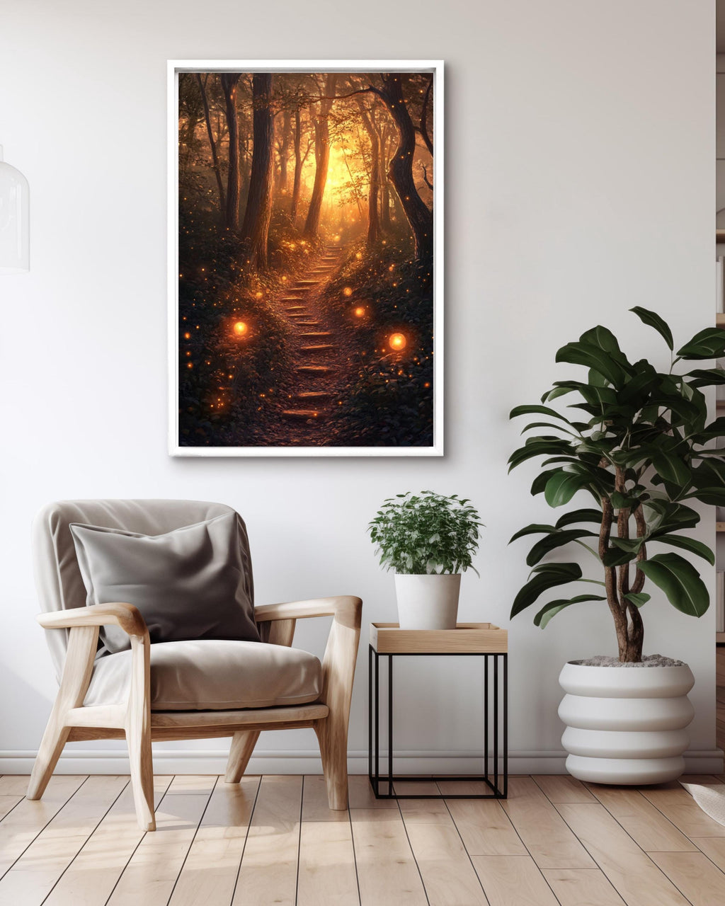 Enchanted Forest Sunset Canvas Art: Magical Woodland Landscape Canvas Wall Art Print – Premium Home Decor