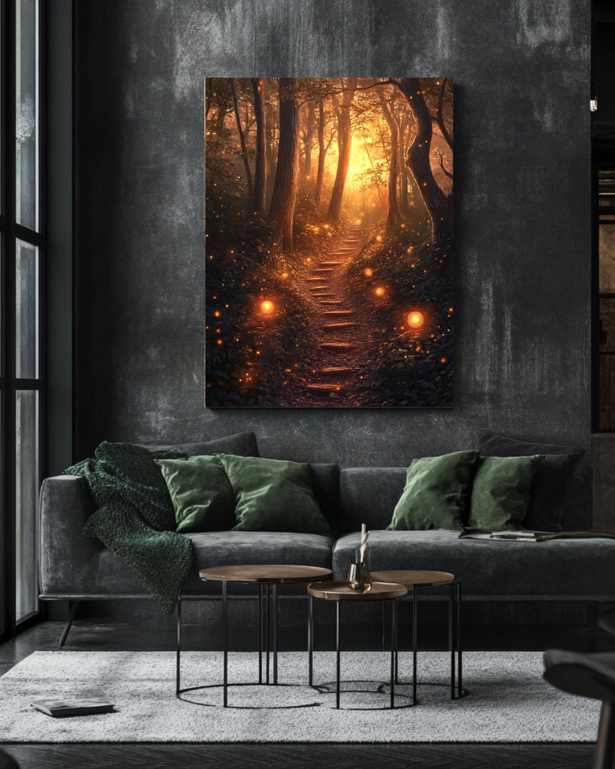 Enchanted Forest Sunset Canvas Art: Magical Woodland Landscape Canvas Wall Art Print – Premium Home Decor