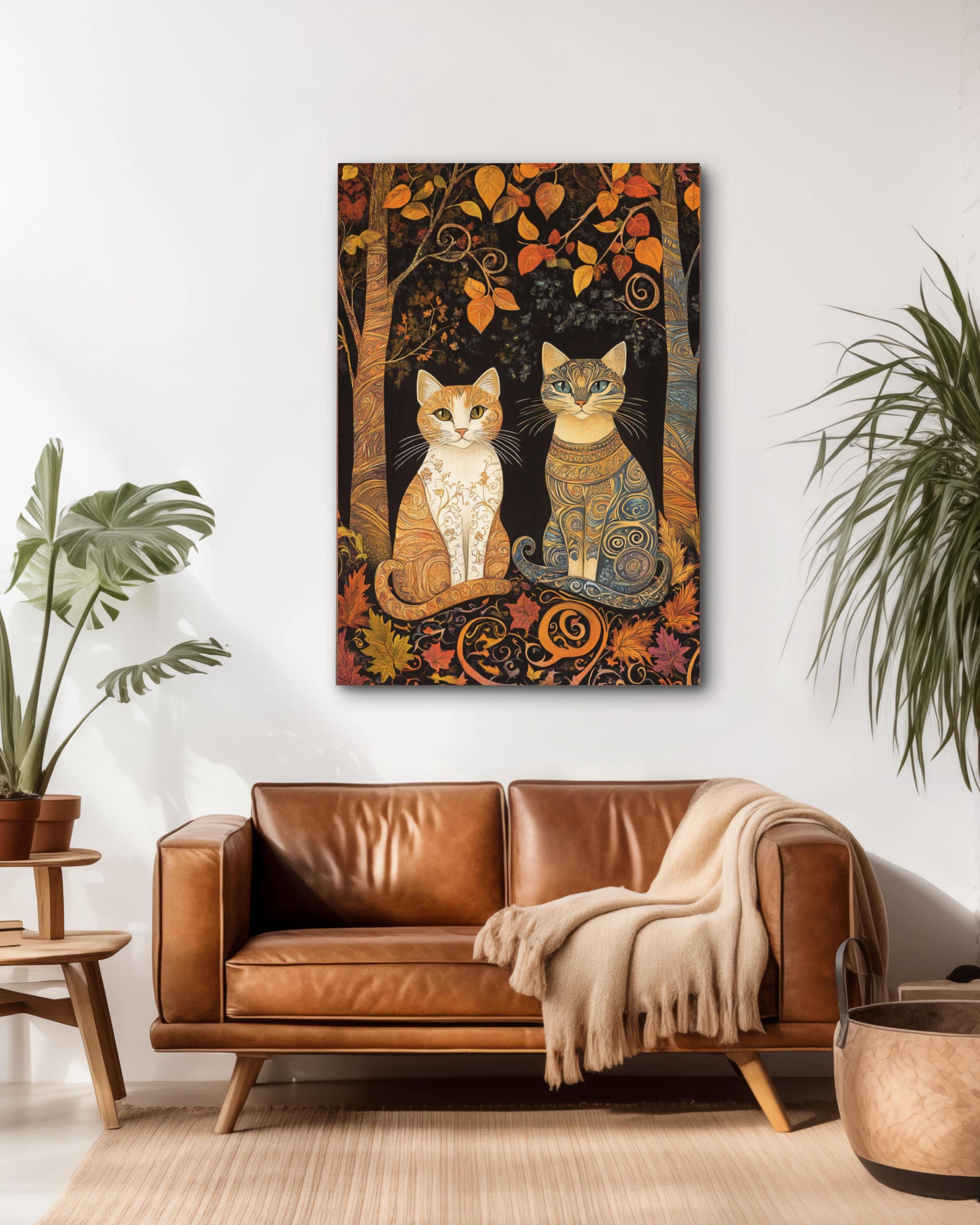 Autumn Cats Tapestry: Snake Scale Fur Design, Fall Forest Wall Art Canvas Wall Art Print – Premium Home Decor